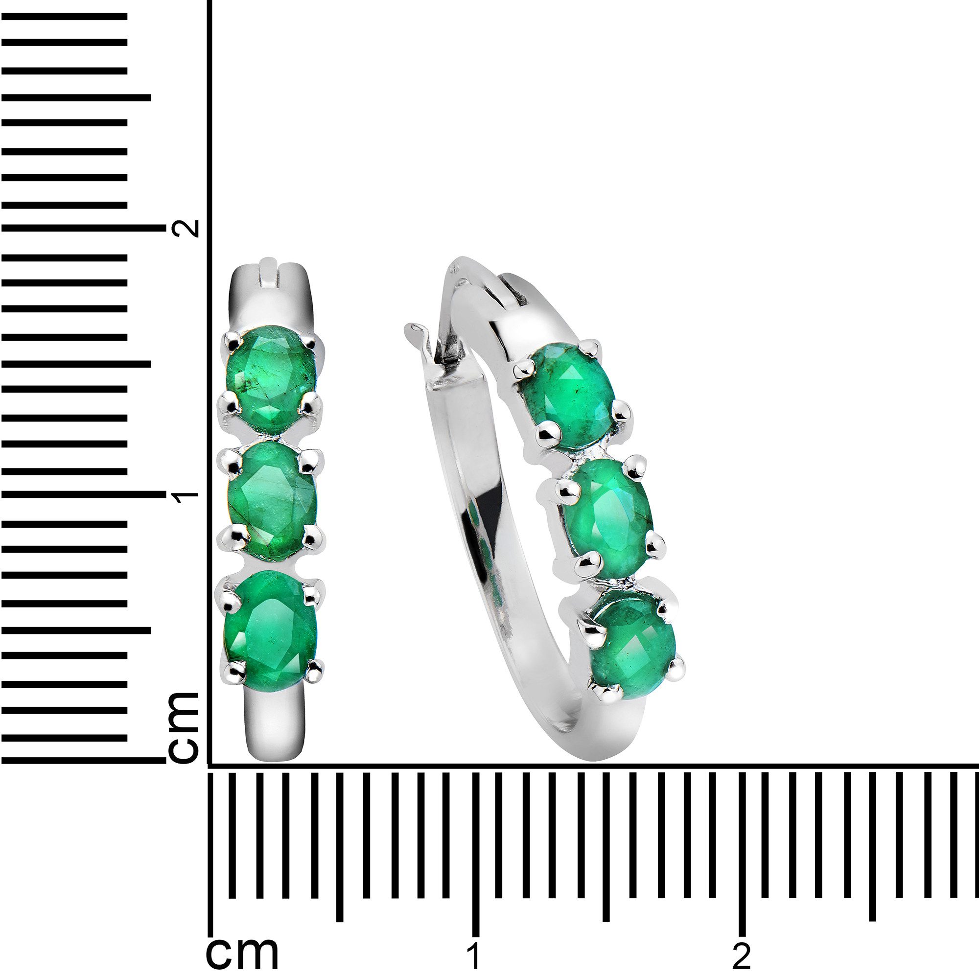 Vira Jewels Paar Creolen Silber 925 rhodiniert mit 6 echten Smaragden