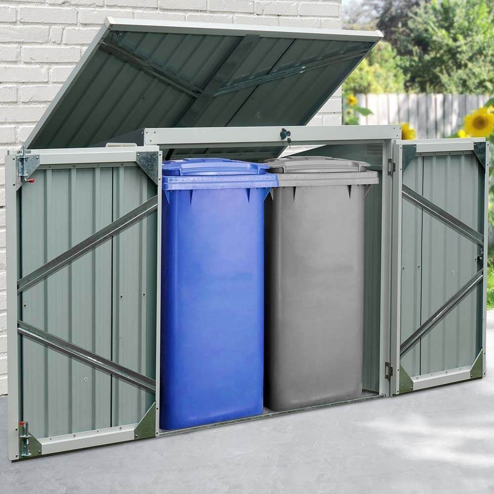 HOME DELUXE Mülltonnenbox 2 x 240L BASURA, abschließbare Türen I Gartenbox, Mülltonnenverkleidung