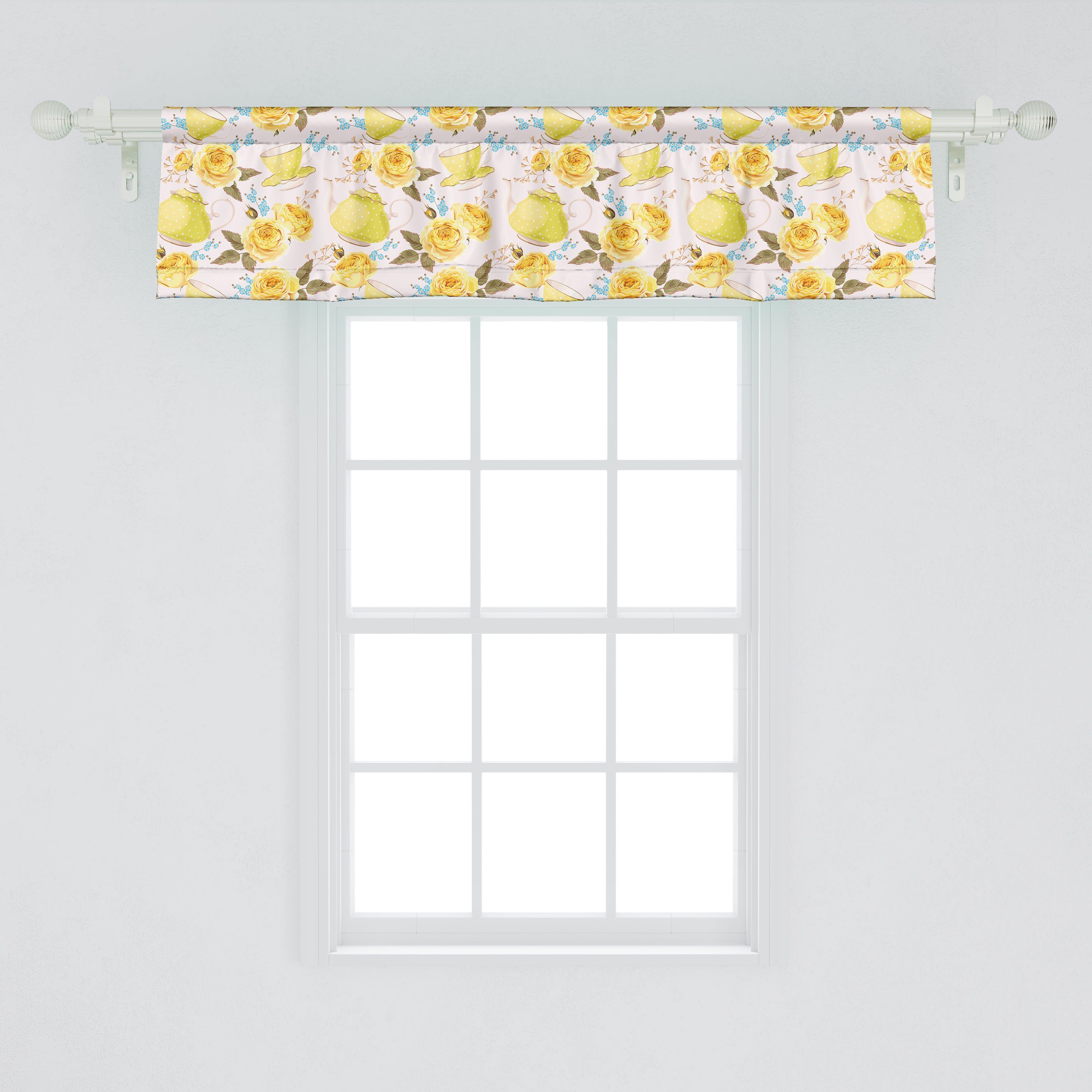 Scheibengardine Vorhang Volant für Microfaser, Stangentasche, Becher Dekor Küche Blumen Time Küche Tea Abakuhaus, Schlafzimmer mit
