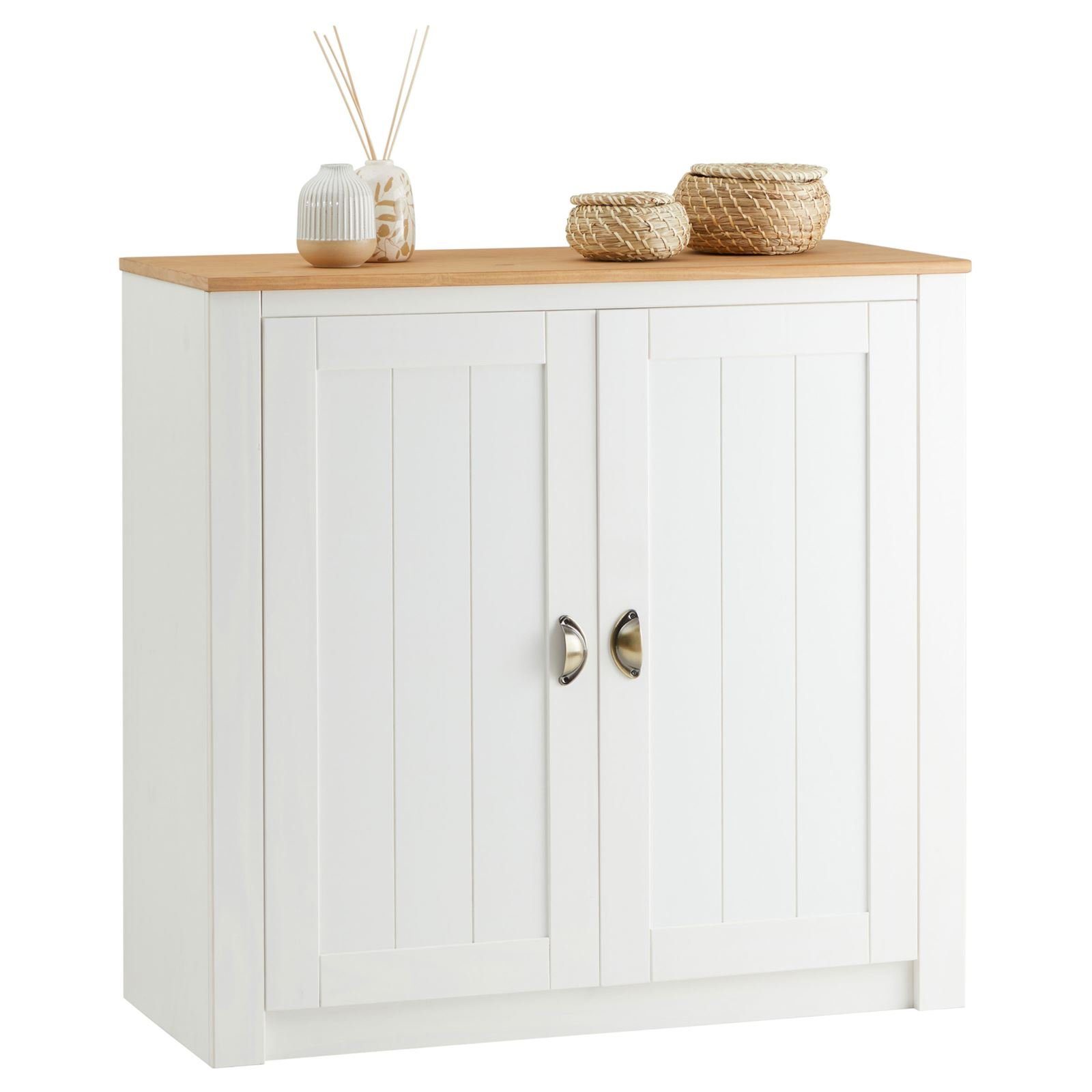 IDIMEX Kommode BOLTON, Anrichte mit 2 Türen aus Massivholz mit Muschelgriff Weiß/Braun