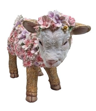 Fachhandel Plus Gartenfigur Ziege stehend mit Blumen, (1 St), lustige Gartendeko, handbemalte Tierfigur