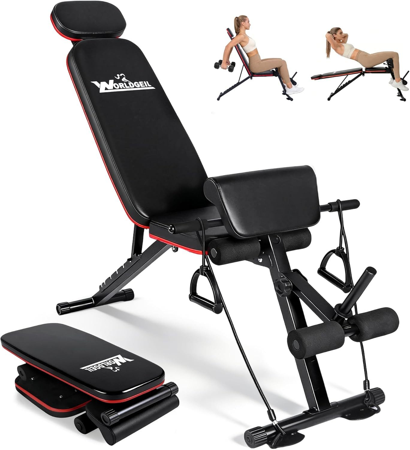 Nettlife Hantelbank Klappbareverstellbar 7-in-1 Multifunktions Fitnessbank Bis 300 kg, Flachbank Trainingsbank für Ganzkörpertraining Fitnessstudio und Home