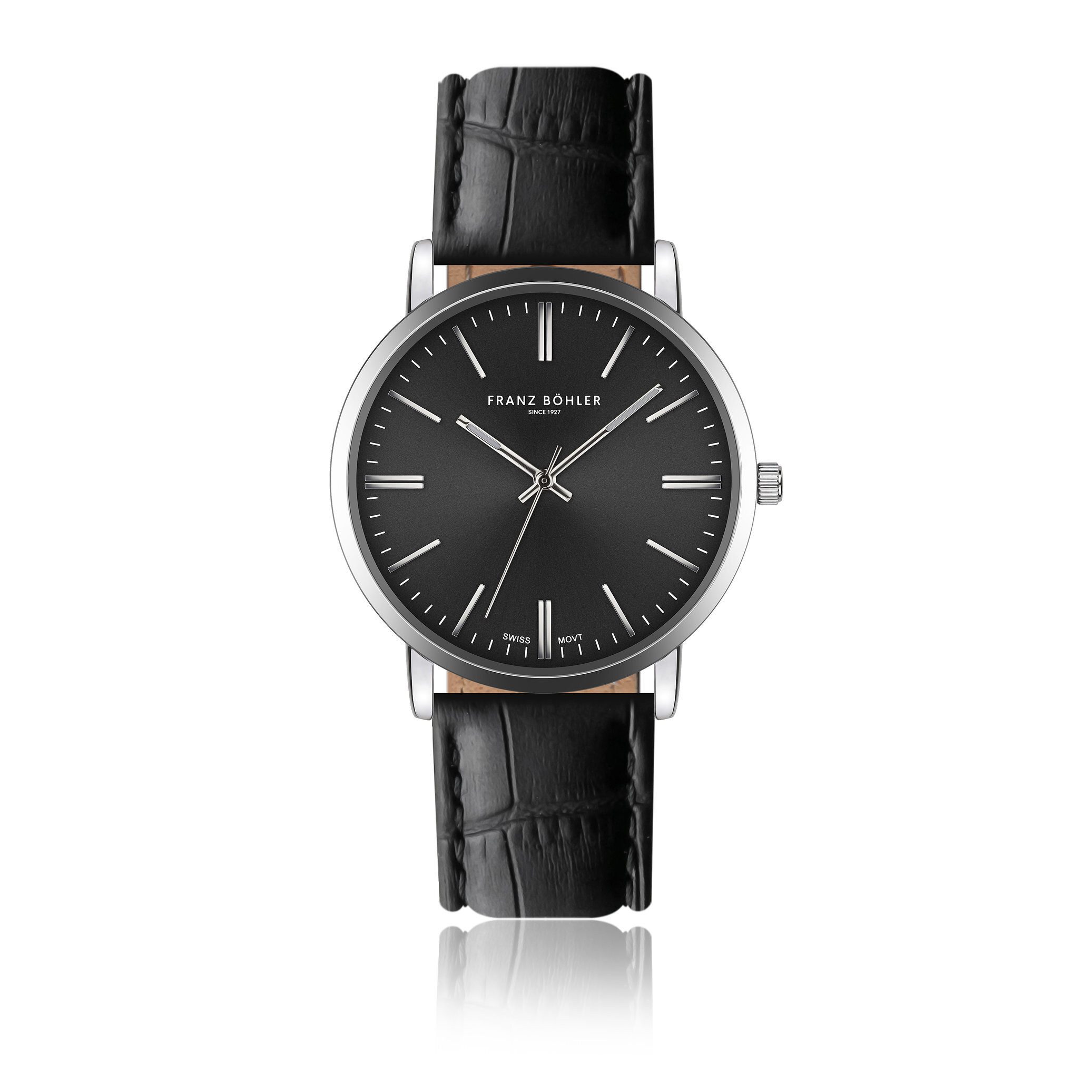 FRANZ BÖHLER Quarzuhr BC2-S070S Alpnach Silver Padded and stitched croco