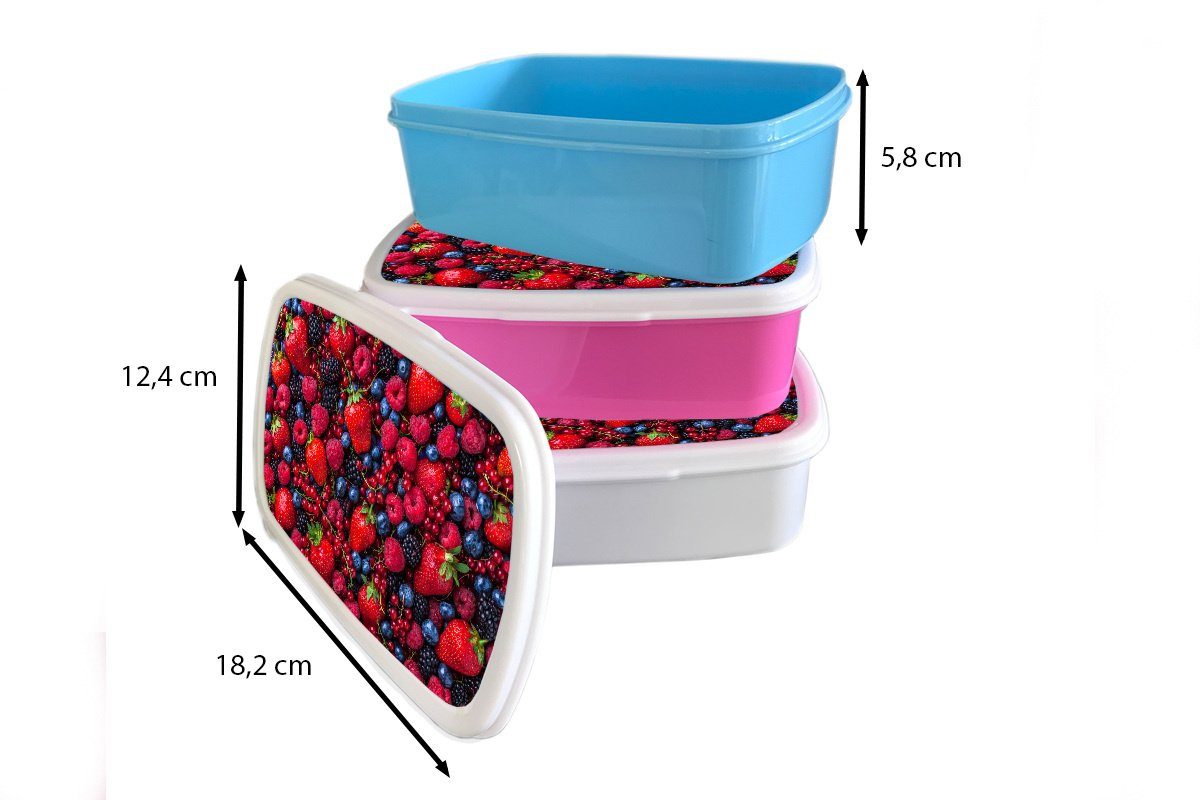 MuchoWow Lunchbox Obst - - Kinder, Mädchen, Erdbeere, Kunststoff rosa Kunststoff, Snackbox, Erwachsene, Wald (2-tlg), Brotdose Brotbox für