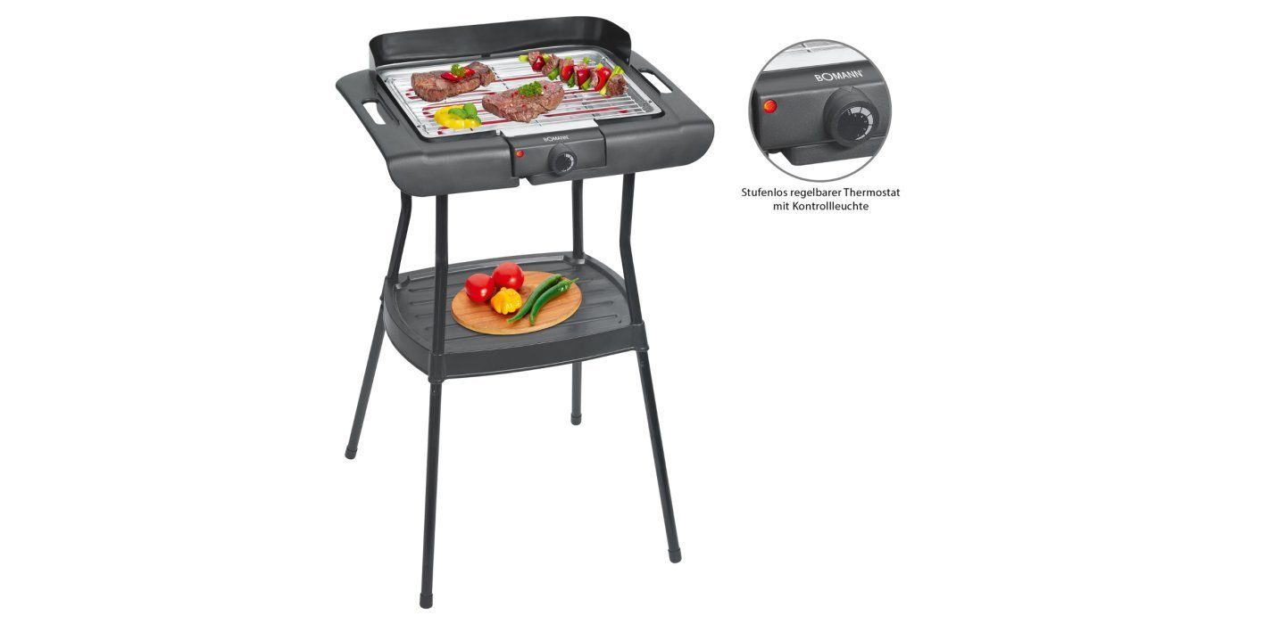 BOMANN Elektro-Standgrill BQS 2244 CB, 2000 W, Verchromter Grillrost, Thermostat, stufenlose Regulierung