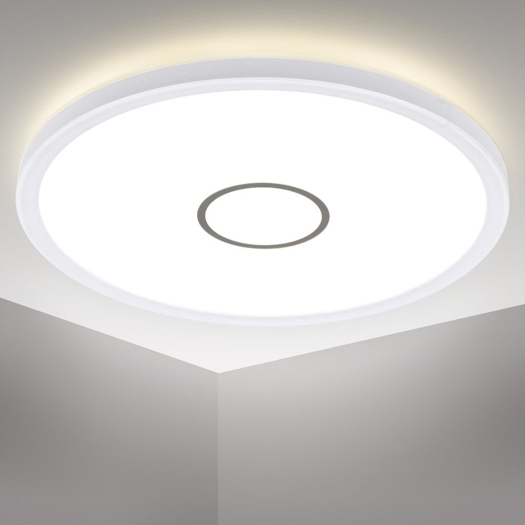 B.K.Licht Deckenleuchte LED - ultraflach IP20 18W Deckenlampe Ø29,3x2,8cm 2.400lm rund weiß-silber LED Neutralweiß, fest integriert, BKL1239, 4000K