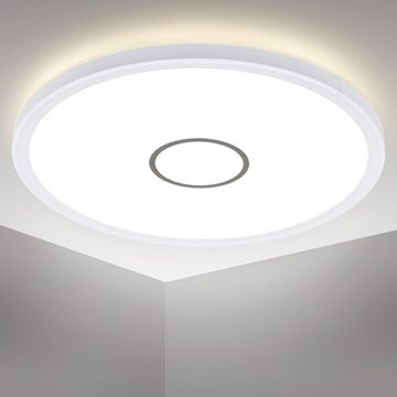 B.K.Licht Deckenleuchte LED Deckenlampe ultraflach Ø29,3x2,8cm weiß-silber - BKL1239, ohne Leuchtmittel, 4000K - Neutralweiß