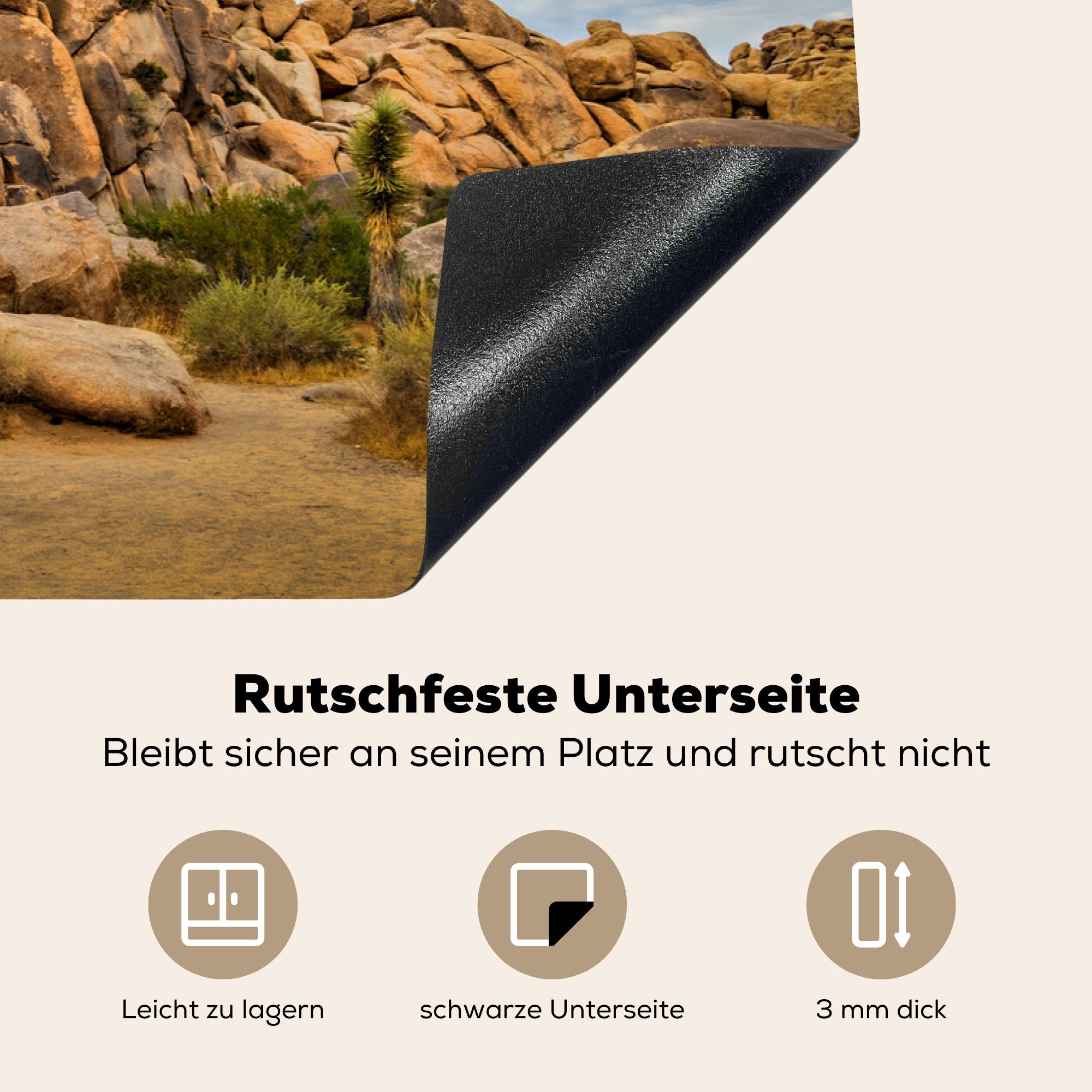 den für Wolken, Herdblende-/Abdeckplatte unter küche, Vinyl, (1 Schutz Ceranfeldabdeckung 81x52 tlg), cm, Felsformation die MuchoWow Induktionskochfeld