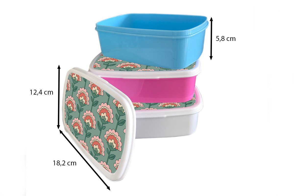 (2-tlg), Blumen Brotbox Mädchen Erwachsene, für - - Kinder Retro Lunchbox Muster, MuchoWow für weiß Kunststoff, Jungs Brotdose, und und
