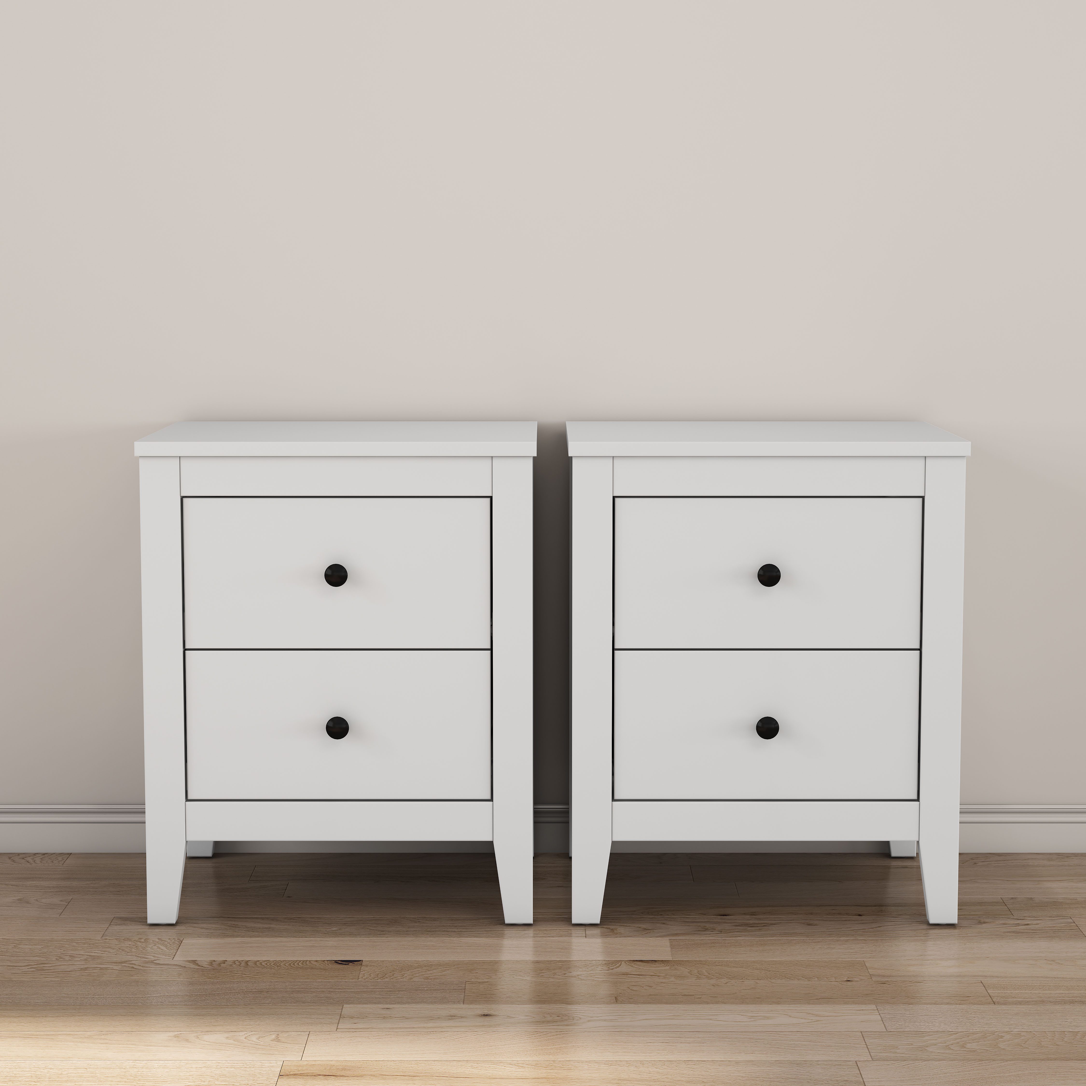 OTTO home Nachtkommode Borkum Sideboard Anrichte mit 6 Schubladen Landhaus weiß (Set, 2 Schränke im Set, schwarze Griffe aus Metall), Nachttisch Set mit je 2 Schubladen, Beistelltisch