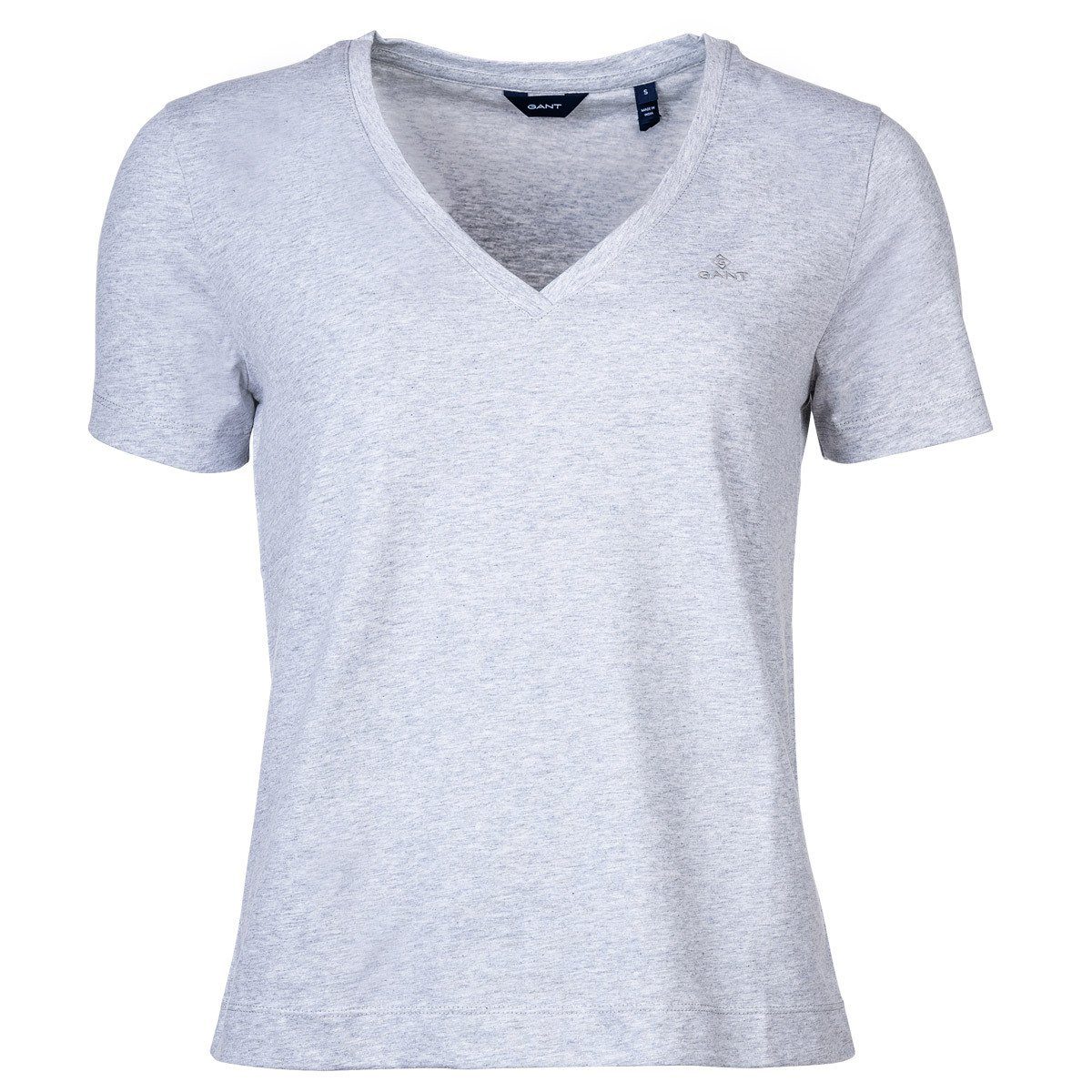 Hellgrau T-Shirt T-Shirt Damen Gant V-Neck Original T-Shirt SS meliert -