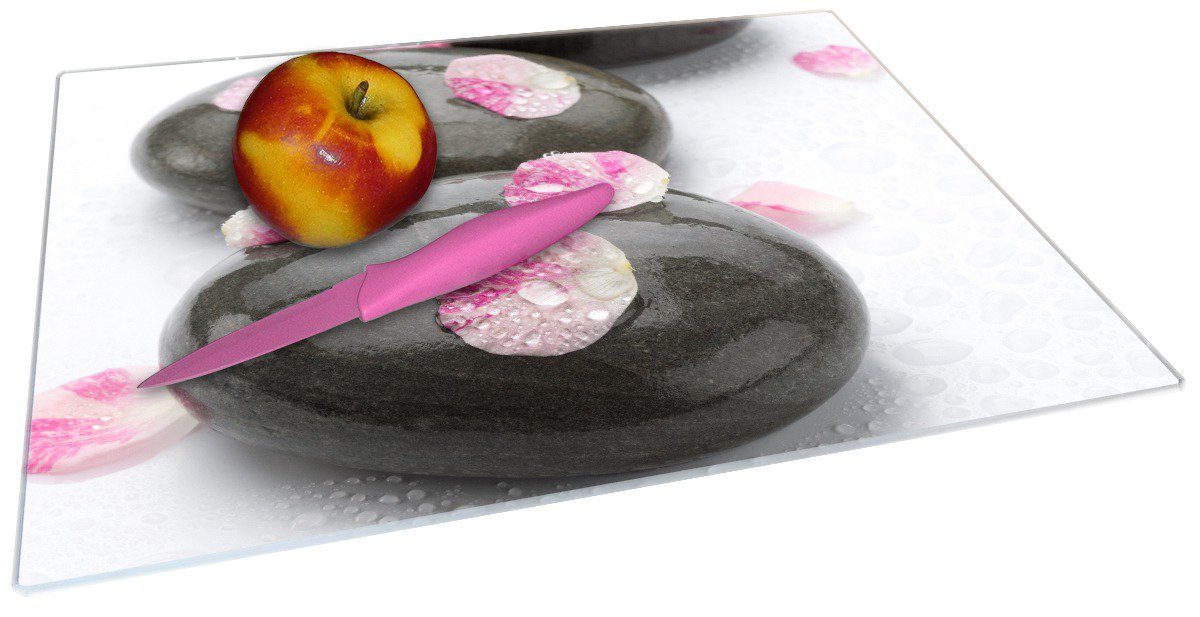 rutschfester 1-St), Dunkle (inkl. Schneidebrett Steine Gummifüße Blütenblättern, ESG-Sicherheitsglas, 30x40cm mit 4mm, Wallario