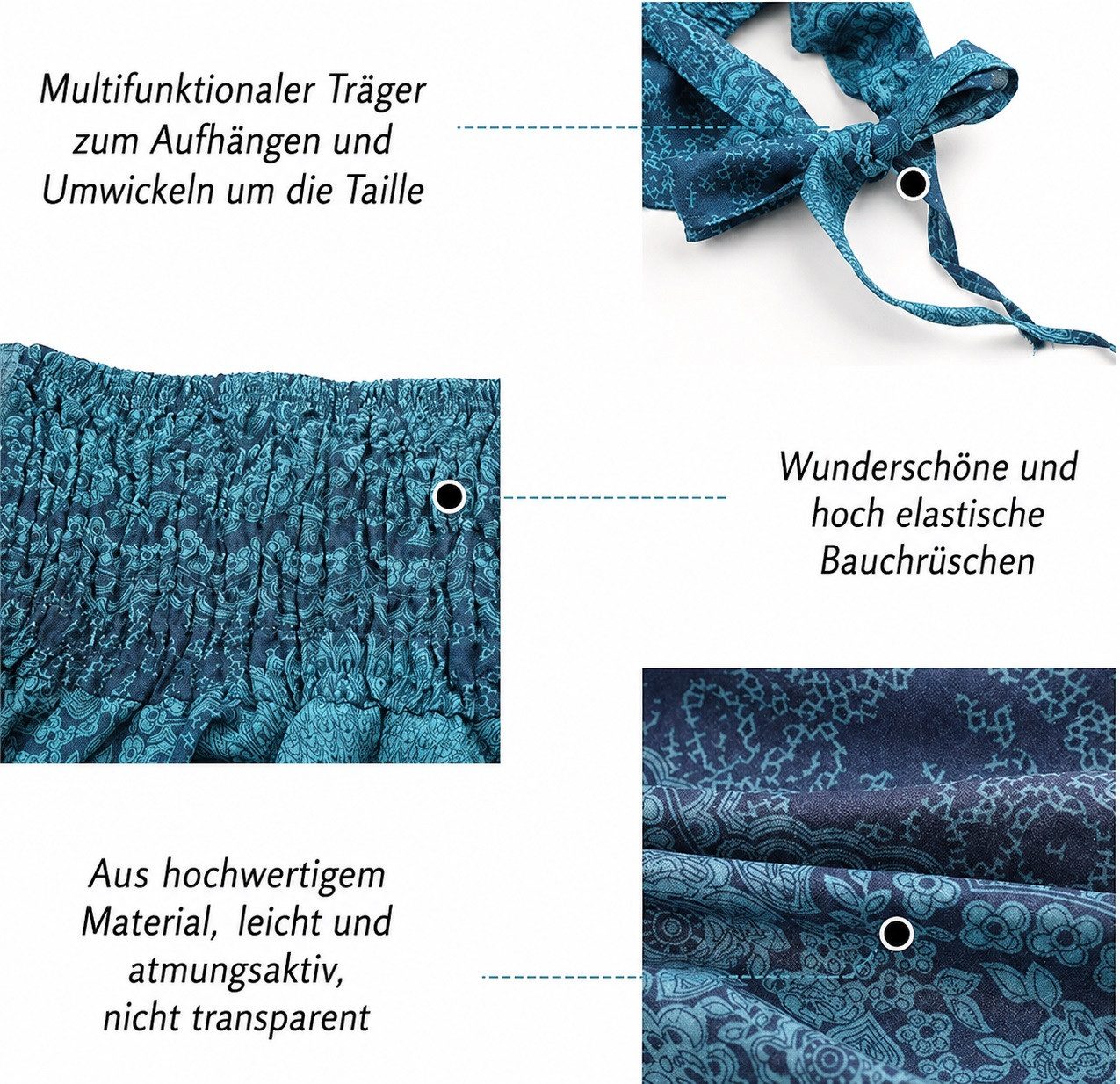 MOPUEA Sommerrock Maxirock Chiffon Bohemien Verstellbares Kleid Urlaub Strandkleider (Ethnischer Stil Blumenmuster, 1-tlg., Two Way to Wear Weich Dünn Cool Atmu – Bild 5 von 5