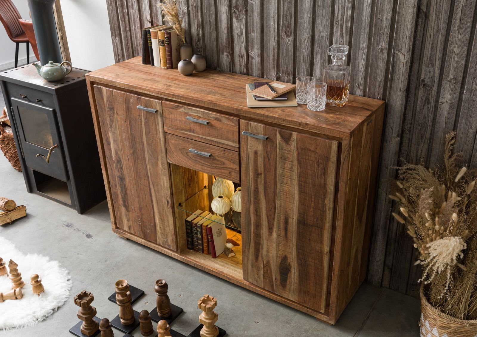 Massivmoebel24 Highboard (Highboard Akazie 145x40x101 natur günstig online kaufen