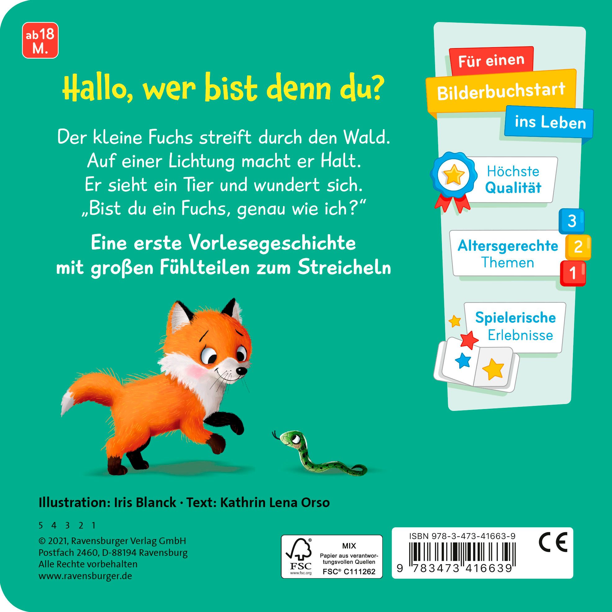 Ravensburger Kinderbuch Pappbilderbuch, Mein erstes Vorlese-Fühlbuch Bist du ein Fuchs?