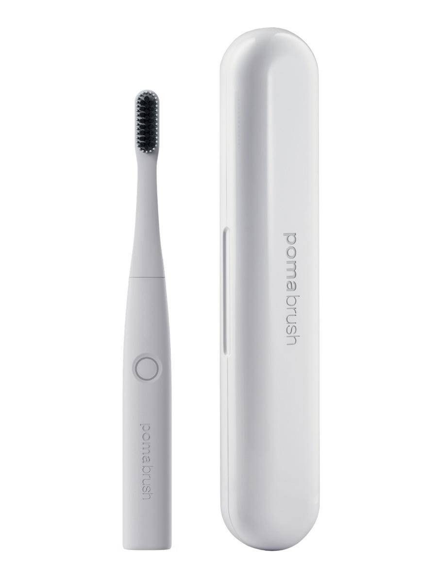 PomaBrush Schallzahnbürste Pomabrush Model 2.0 Black, Aufsteckbürsten: 2 St., Zahnbürste mit Lade-Reiseetui und 2 Bürstenköpfen, UV-C-Hygienezyklus, Druckwarnung, IPX7, Reise-Ladeetui