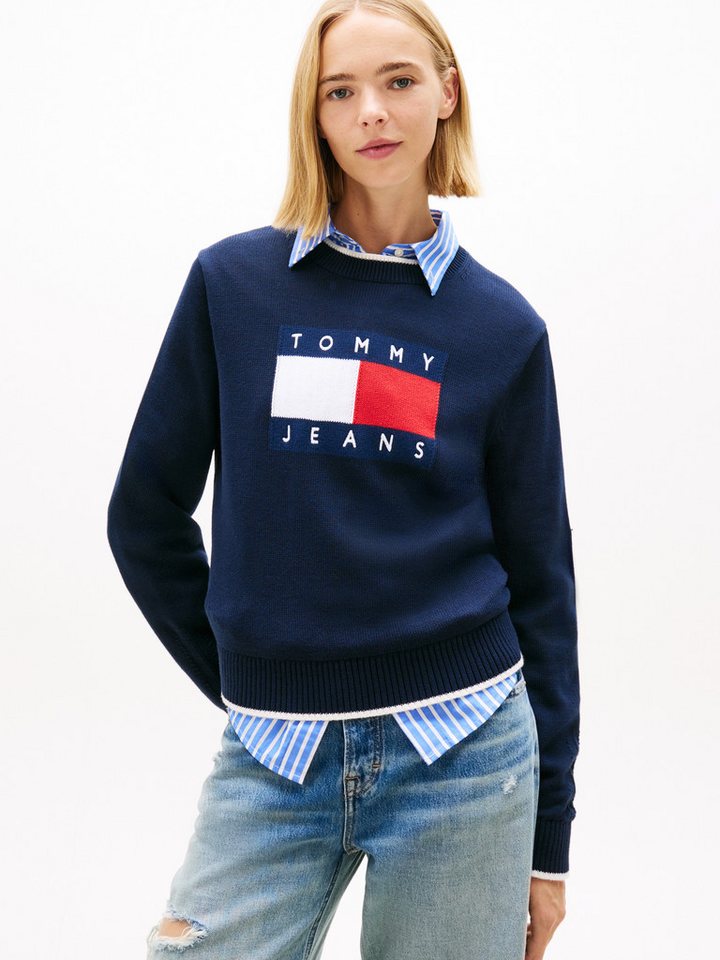 Tommy Jeans Strickpullover TJW TIPPING FLAG SWEATER EXT mit Logo-Intarsie, Relaxed Fit