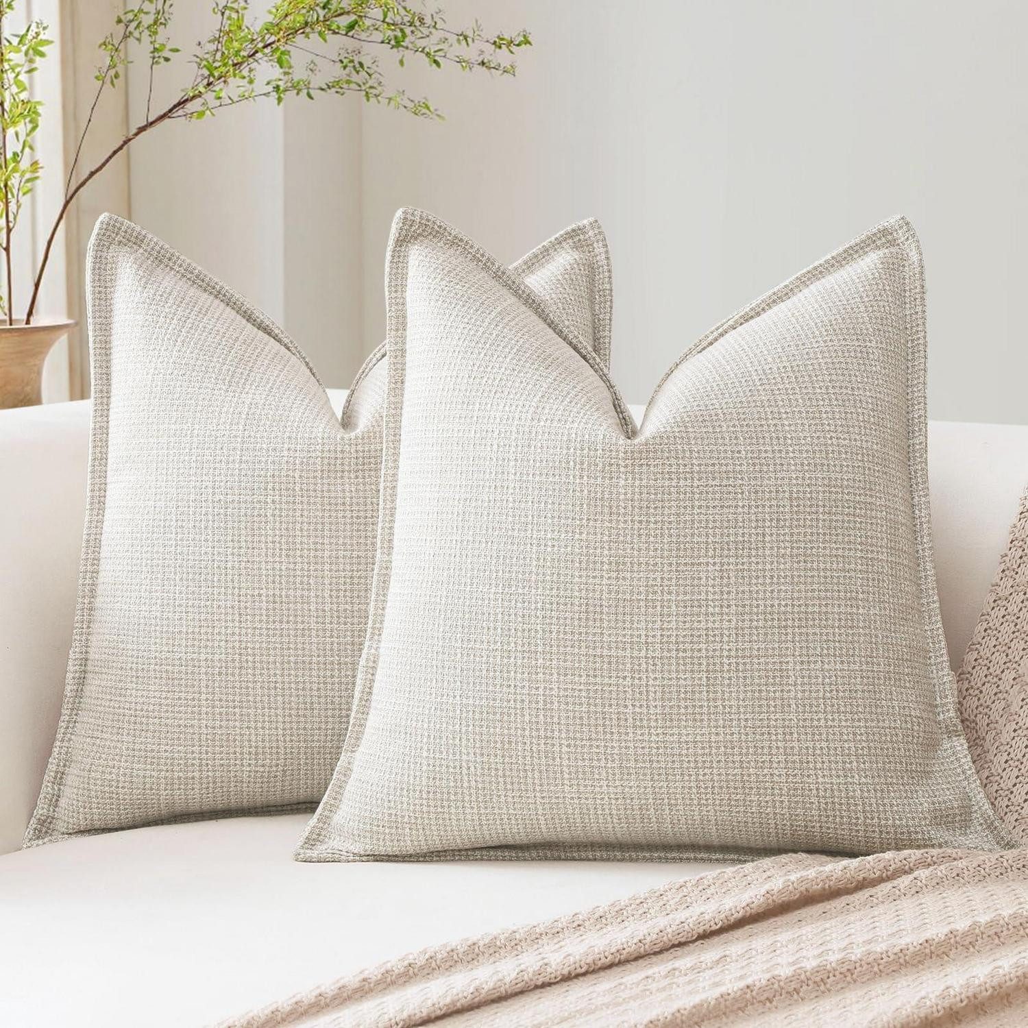 LuxusKollektion Kissenbezug Kissenbezug 60x60cm Beige Leinenoptik 2er Set, (2 Stück)