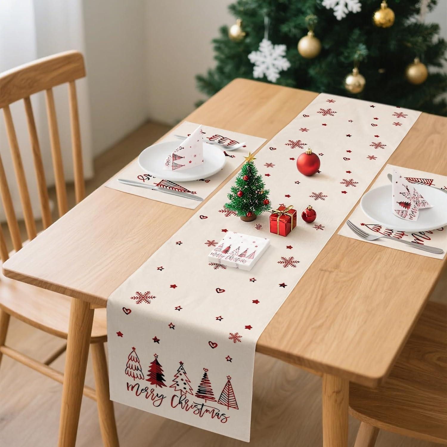 LuxusKollektion Tischläufer Tischläufer-Set Rot Winter 3-teilig 40x240cm