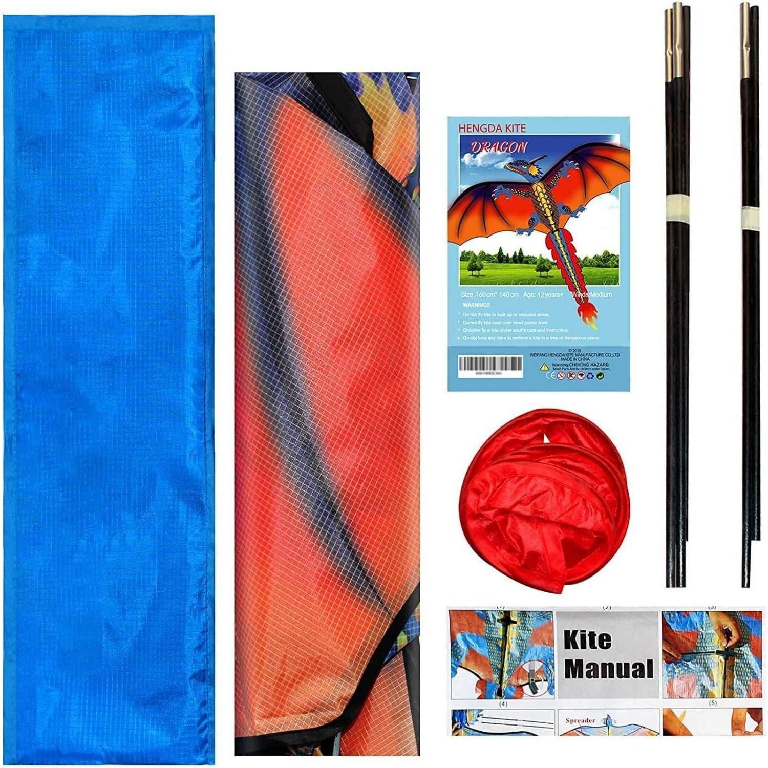 LuxusKollektion Flug-Drache Dreidimensionaler Drachen für Kinder 55 Zoll x 62 Zoll. Stabiler