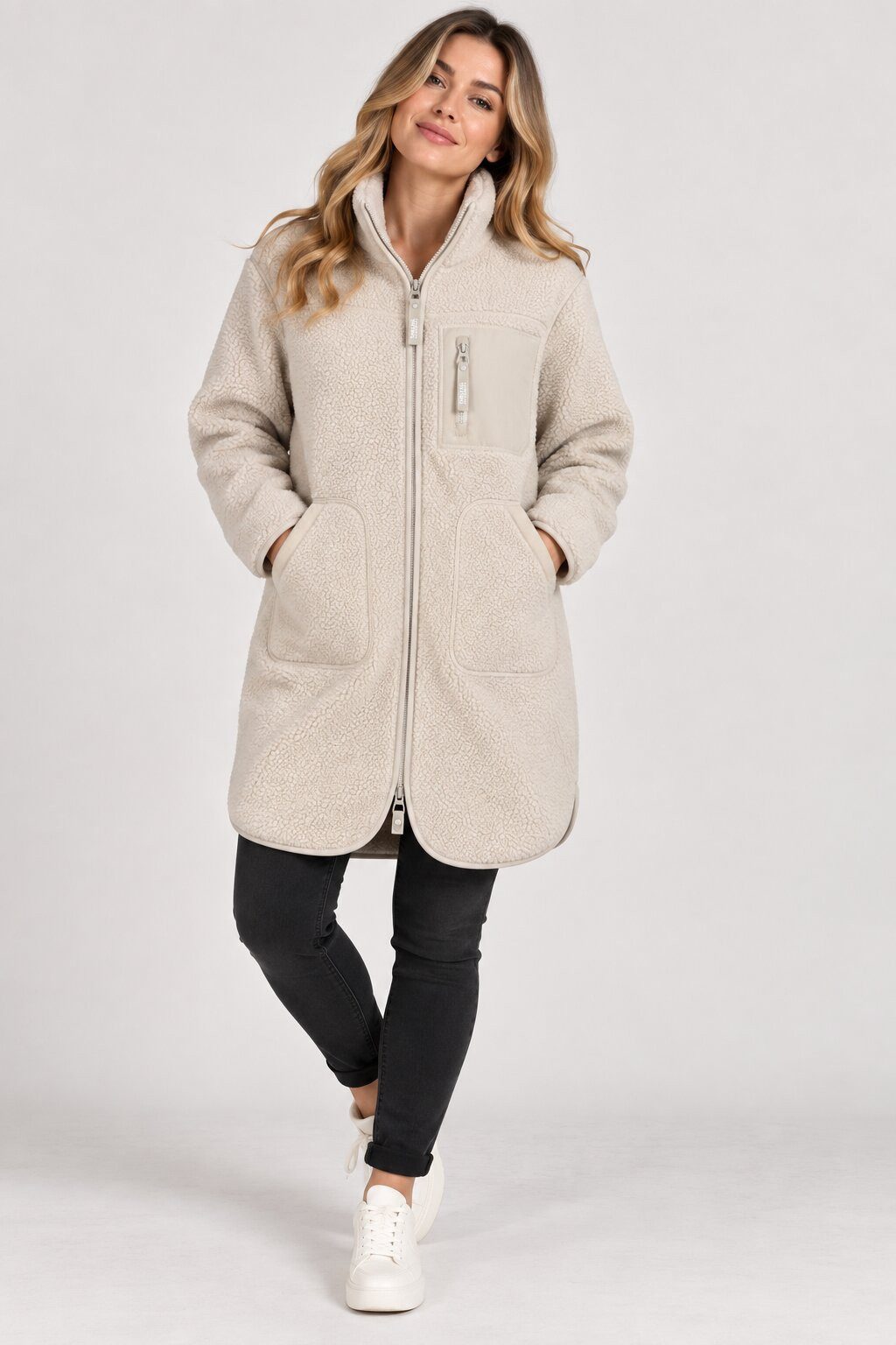 SUBLEVEL Fleecejacke Damen Teddy Fleece Mantel Jacke Lang geschnitten kuschelig Perfekte Passform Hochwertige Verarbeitung, Angenehm weich & warm – Bild 2 von 5