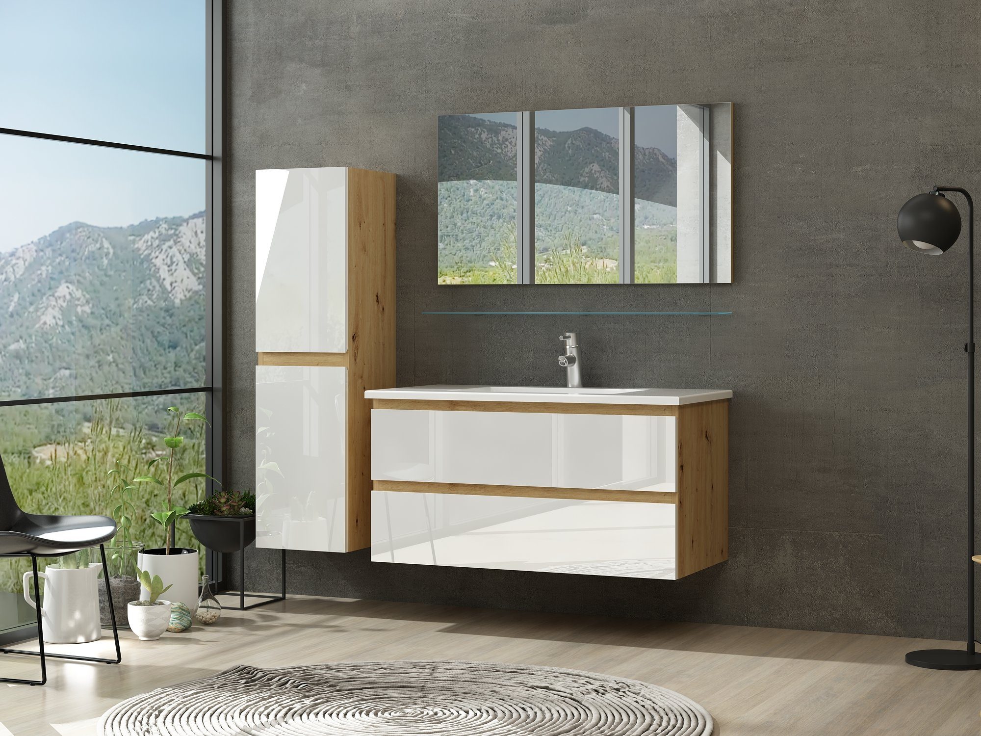 Homeline Badmöbel-Set Leonard-90-1x H, (Badmöbel Set Eiche Artizan/ Weiss H günstig online kaufen