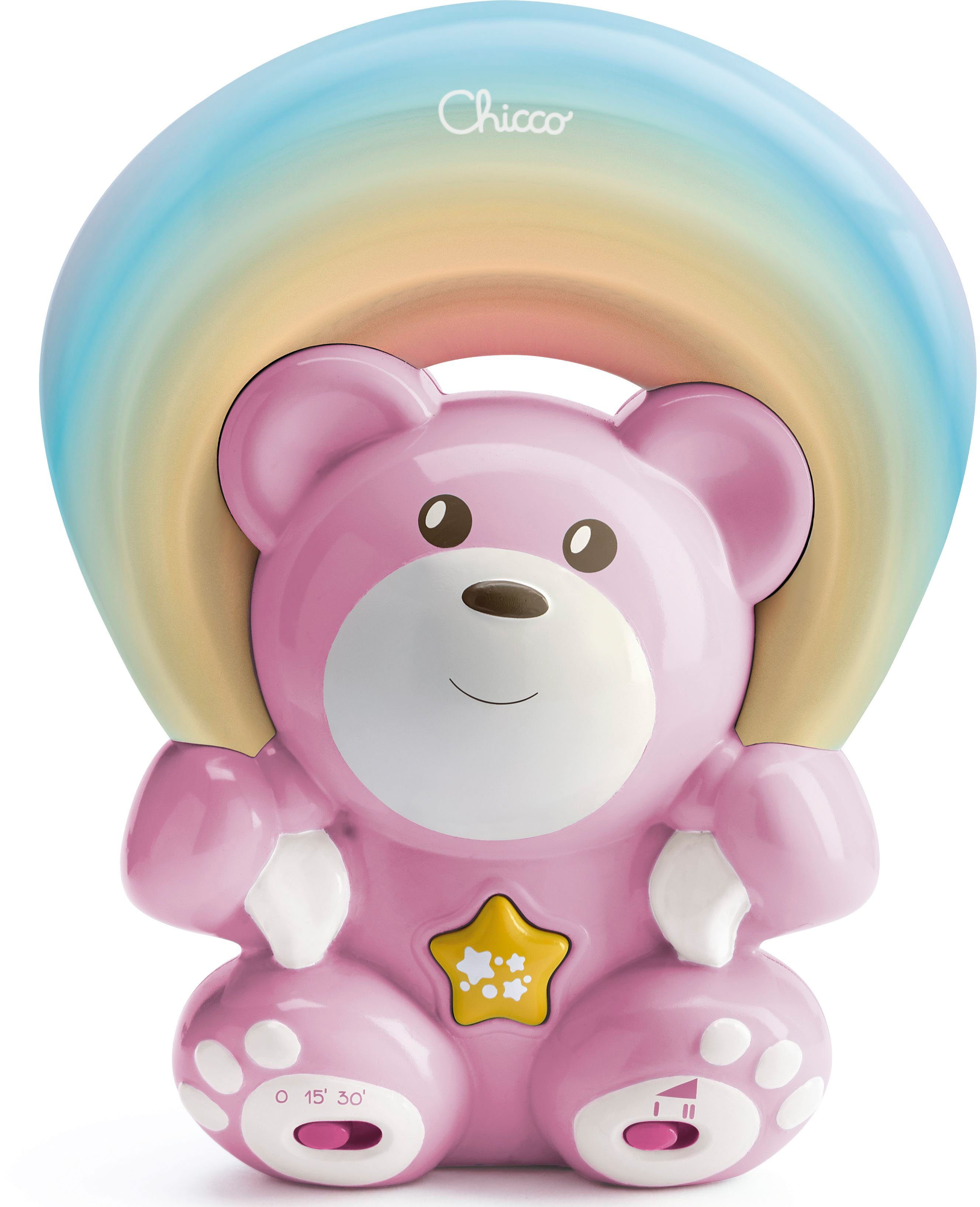 Chicco Nachtlicht Regenbogenprojektor Bär, Melodien mit Melodien, Rosa, Nachtlichtfunktion, Deckenprojektion, Einschlafhilfe