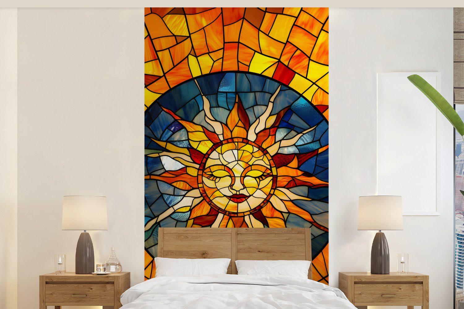 MuchoWow Fototapete Mosaik - Sonne - Gelb - Kreis, Matt, bedruckt, Vliestapete für Wohnzimmer Schlafzimmer Küche, Fototapete, 120x240 cm
