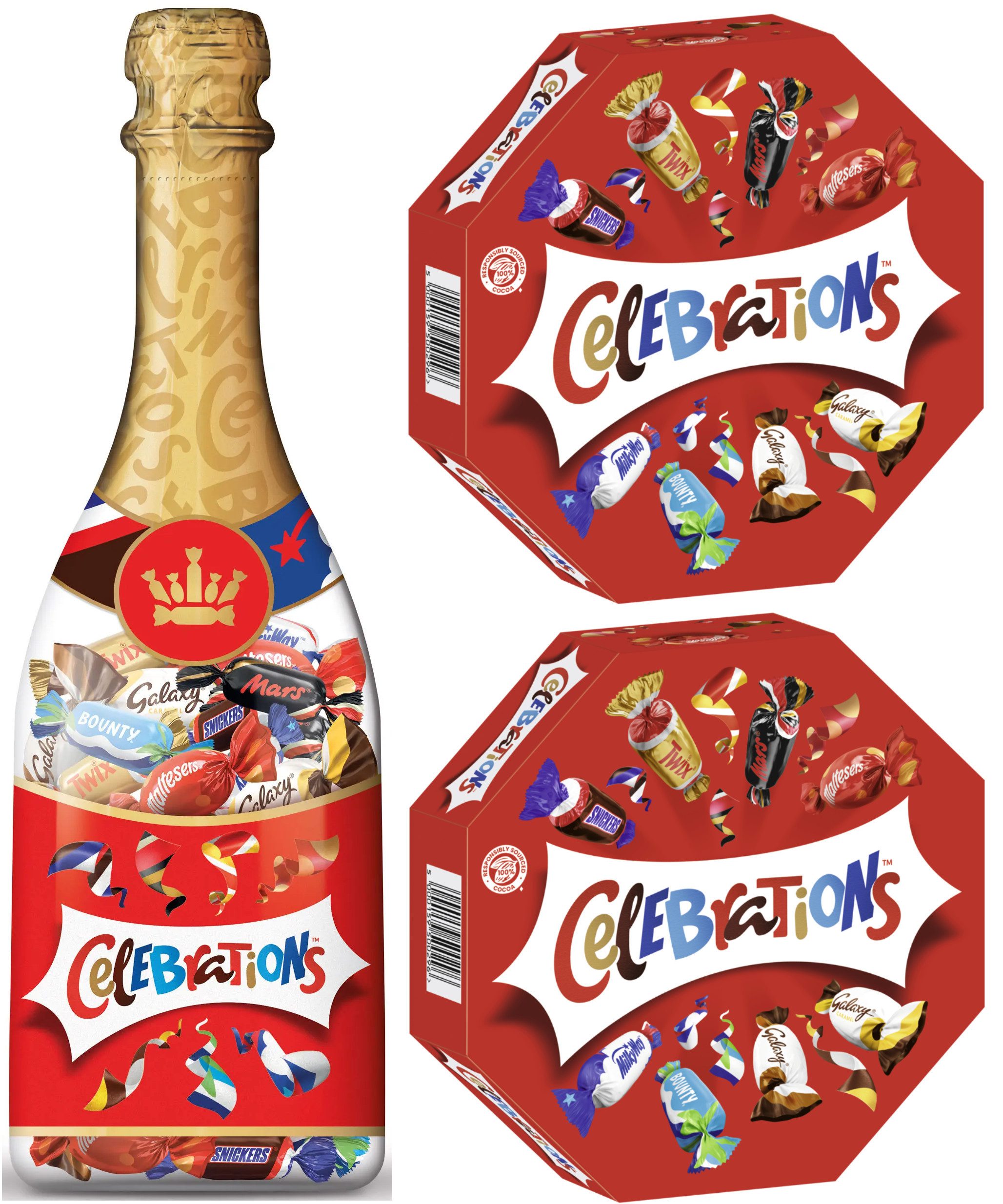 Mars GmbH Süßigkeit Celebrations Party-Mix Flasche 296g + 2x 269g, Mini-Schokoriegel