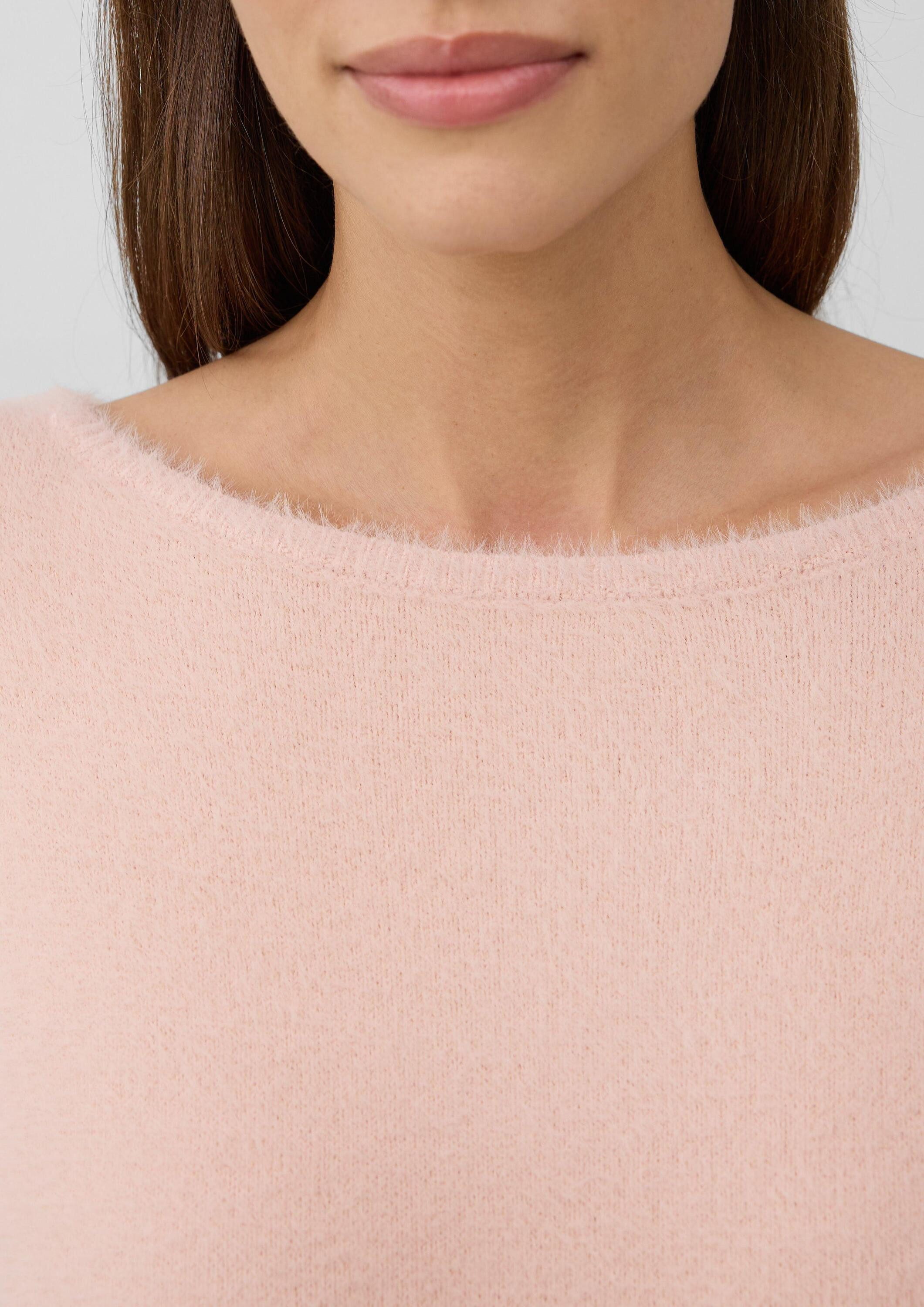 s.Oliver Longpullover Strickpullover Flauschiger Pullover mit U-Boot-Ausschnitt