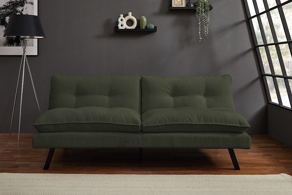 riess-ambiente Schlafsofa COCOONING 190cm grün - Cord, 3-Sitzer, Eukalyptusholz, flexibel, weich, Einzelartikel 1 Teile, Moderne Couch - ideal für kleinere Wohnräume, Apartments & Gästezimmer
