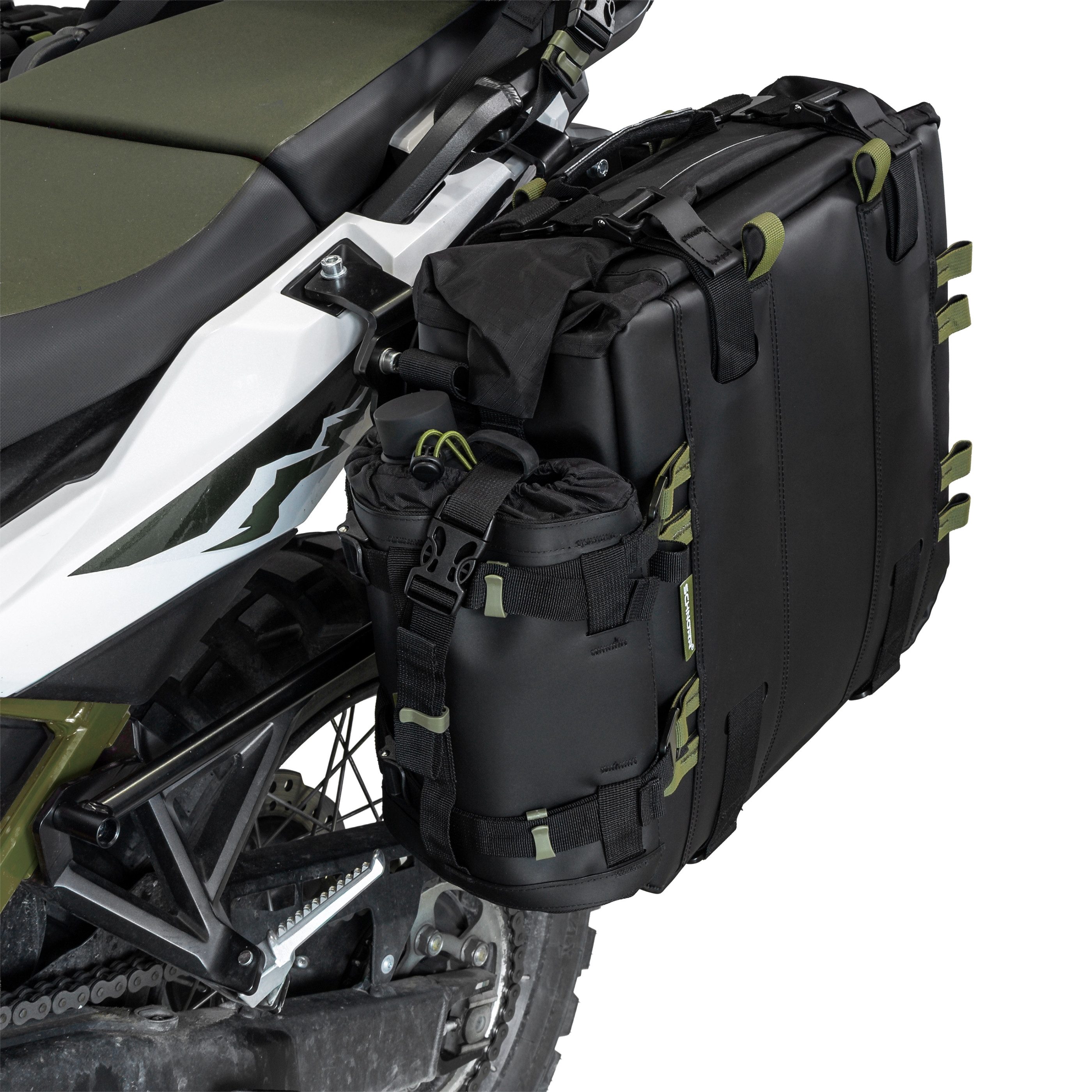 SCHNORR Gepäckträgertasche Motorrad Gepäck-Bundle: Flaschenhalter + Seitentasche M 32L von SCHNOR