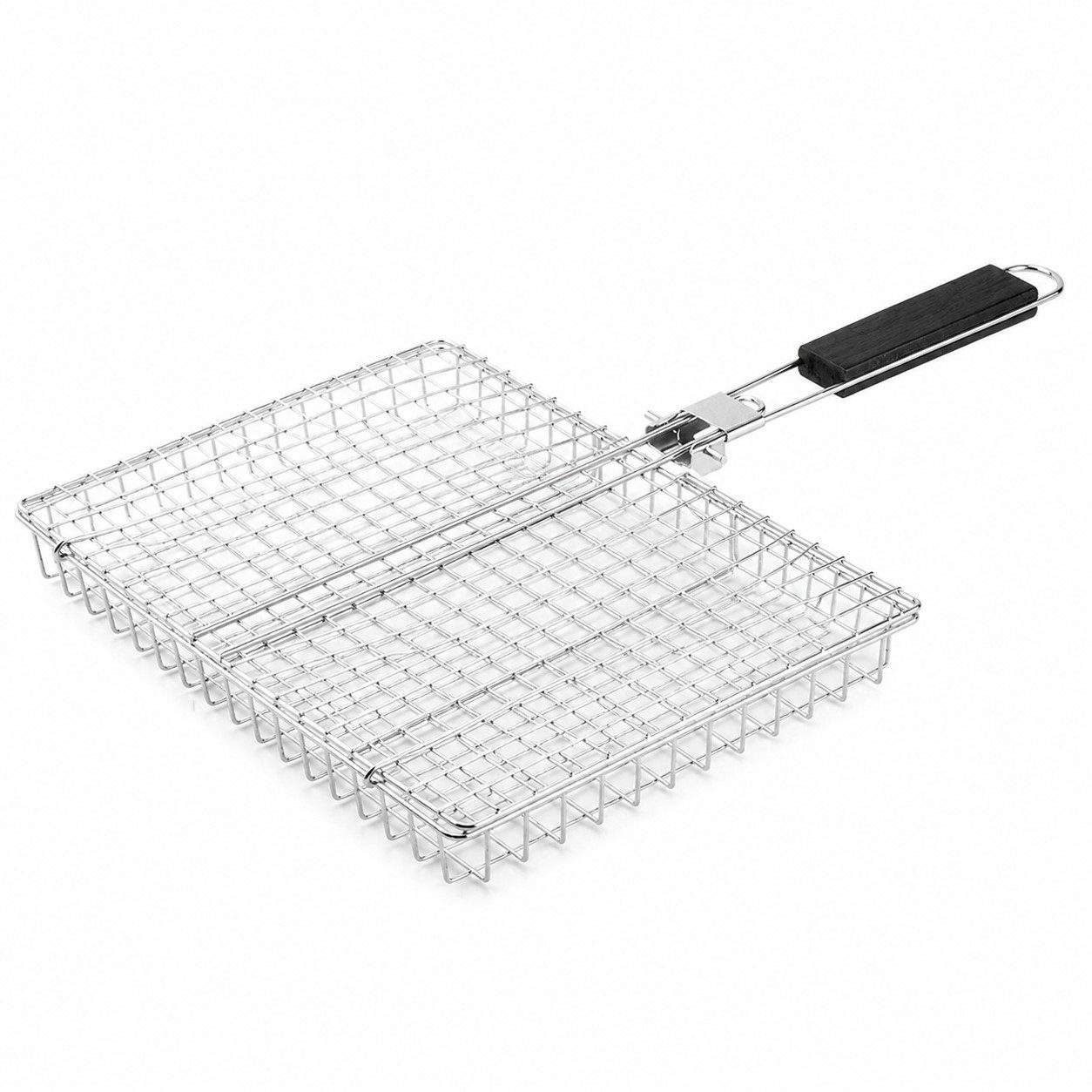 JASLIFE Grillbesteck-Set Klappbarer Grillkorb für Fisch und Gemüse, 46,5 x 32 cm, (Grillkorb-Set, 1 tlg., mit Kartonverpackung, mit Aufbewahrungstasche, 1-teilig), klappbar, mit Holzgriff, mit Verriegelung, mit Aufbewahrungstasche
