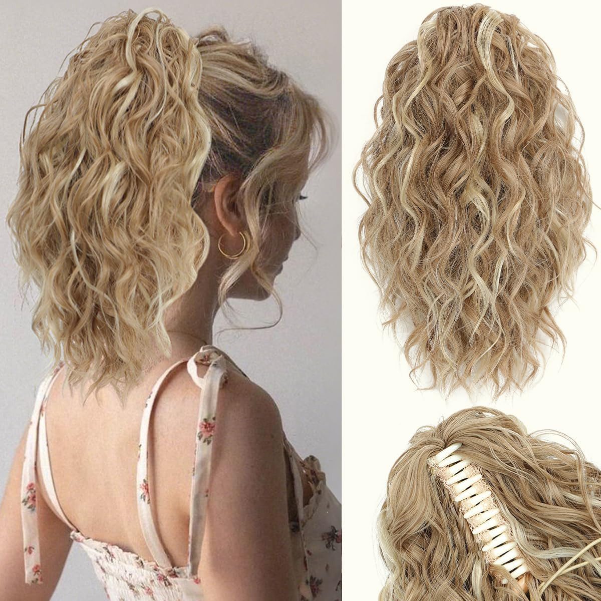 Zaewry Haarspange 31CM kurze Klauen Pferdeschwanz Haarverlängerung, gewellte, lockige Pferdeschwanz mit Kinnclip
