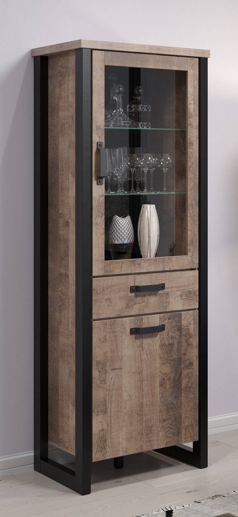 trendteam Vitrine Emile (1-St) BxHxT: FSC®-zertifizierter cm, Eiche NB, 70x195x45 matte ca. moderne Echtholzoptik