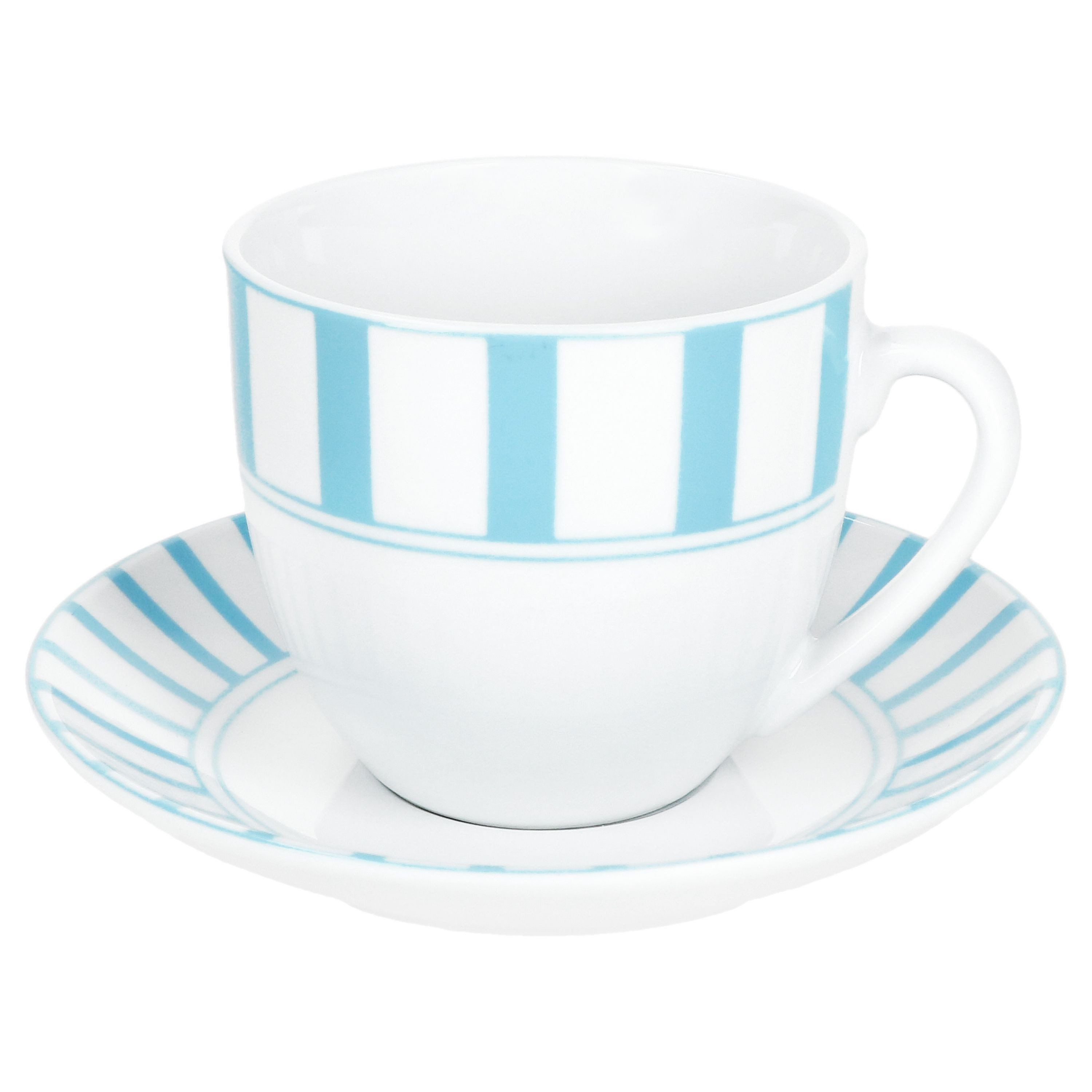 MamboCat Tasse Split türkis Kaffeetassen mit Untertassen für 6 Pers. Streifen Tee, Porzellan