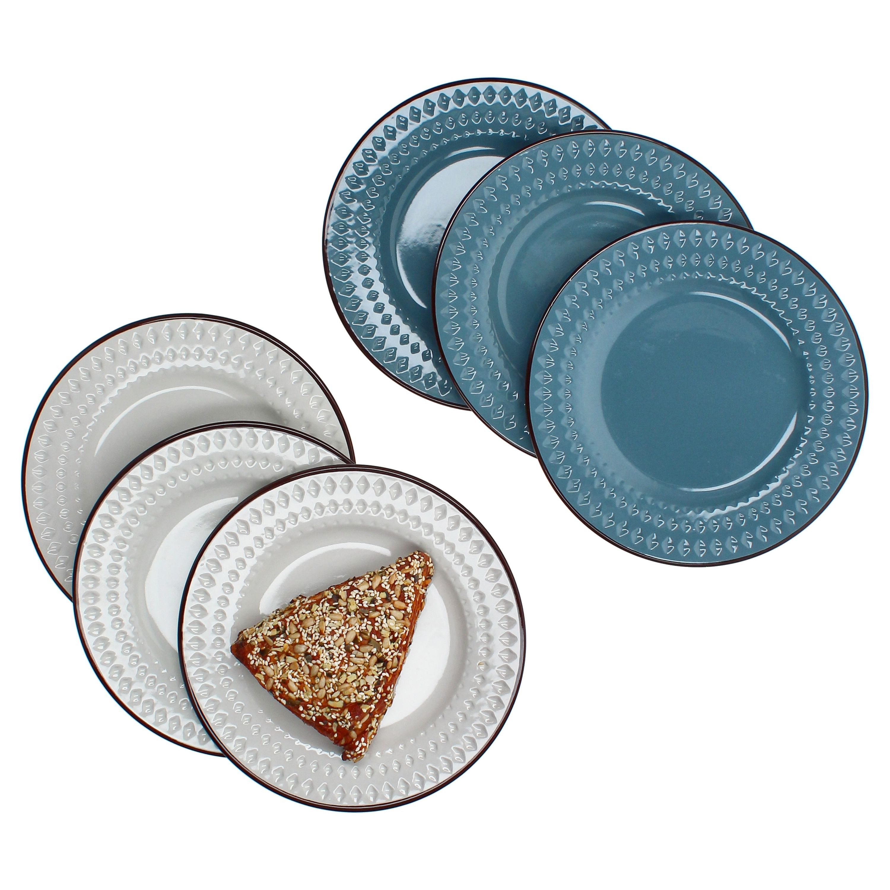 Frühstücksteller 6x Rome blau & weiß Kuchenteller Ø20,5cm Steingut Frühstücksteller