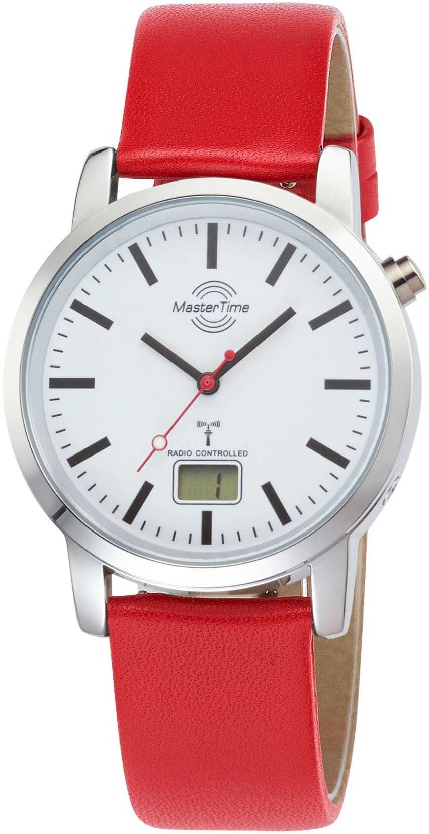 MASTER TIME Funkuhr MTGA-10917-11L, Quarzuhr, Armbanduhr, Herrenuhr, Lederarmband, analog, digital
