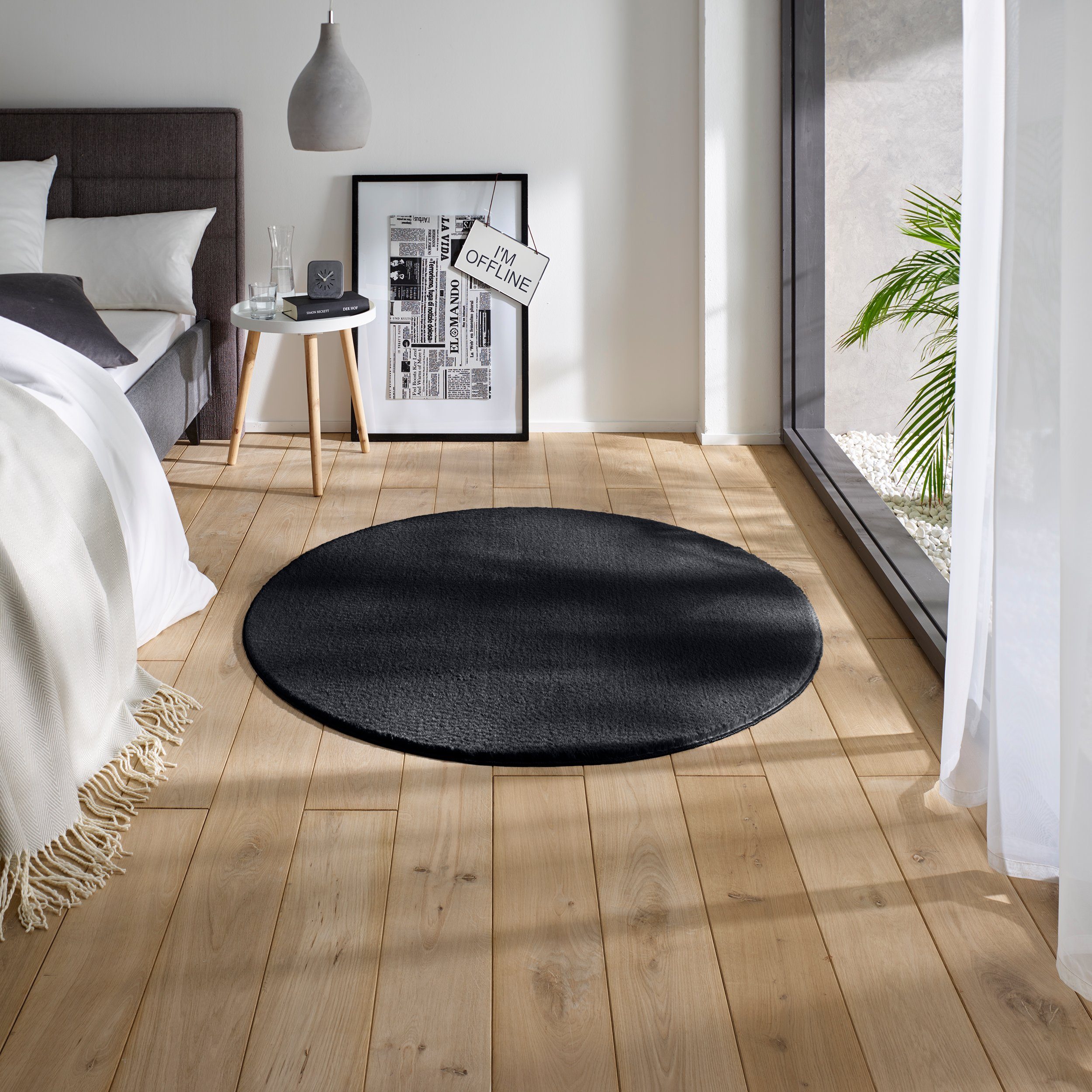 Teppich Waschbarer Kurzflor-Teppich, TaCa Home, rund, Höhe: 19 mm,  Wohnzimmer Schlafzimmer Küche Bad Flur, Sand - 80 cm rund