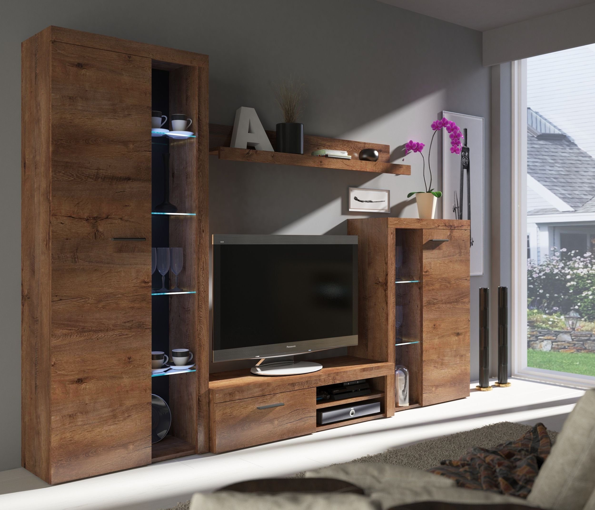 Küchen-Preisbombe Wohnwand Rumba Schrankwand Anbauwand Wohnzimmer Eiche Lef günstig online kaufen