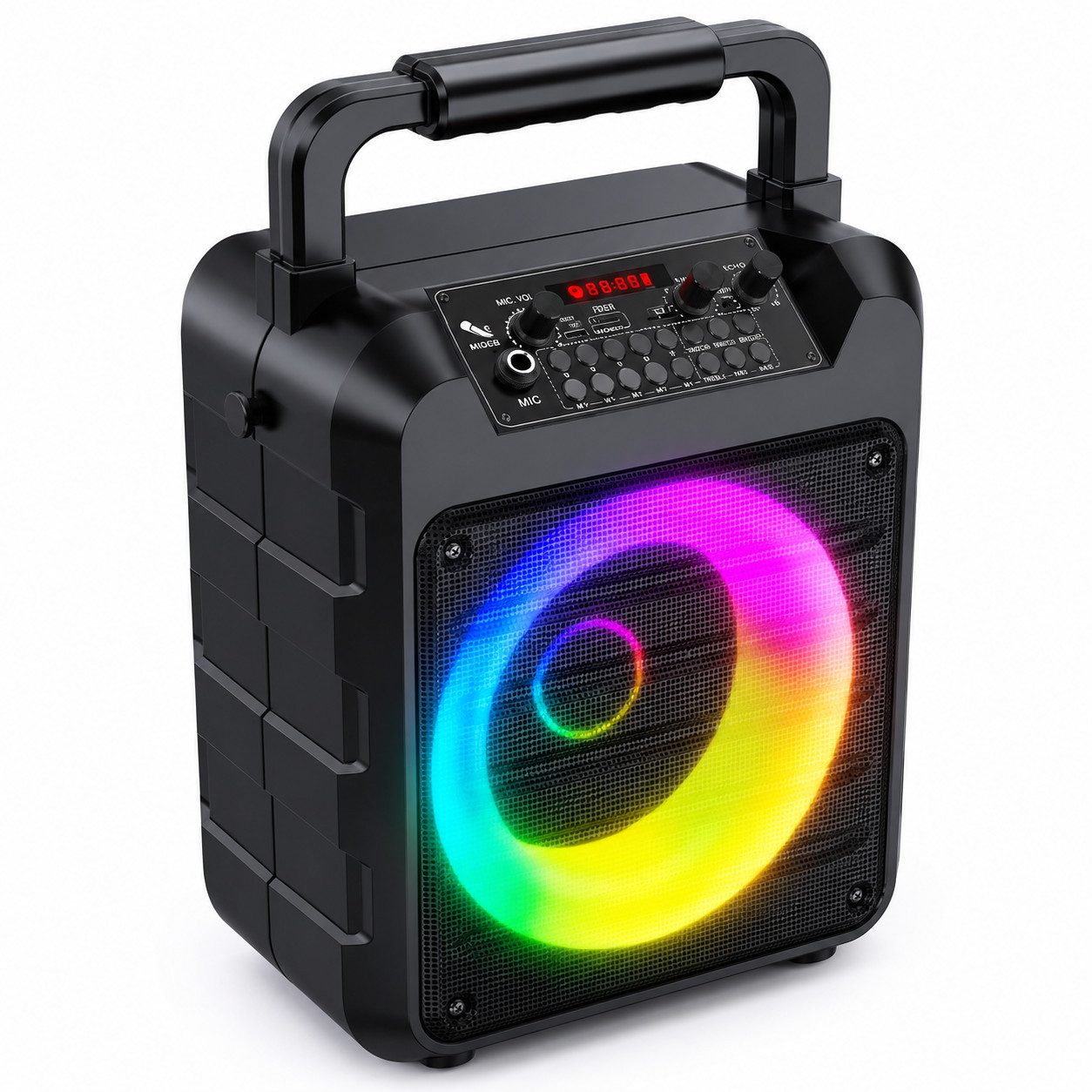 Wootoy Karaoke-Lautsprecher 5-in-1 Karaoke-Maschine mit 2 mikrofonen Lautsprecher (20 W, 6 LED-Lichtmodi LCD-Display separate Lautstärkeregelung)