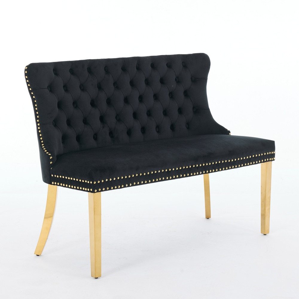 BBWL Polsterbank 2-Sitzer mit Handmade Knöpfen, Wing Back, Samtpolsterung, Velvet Double Dining Loveseat Bank für Küche & Esszimmer, Mid-Century – Bild 4 von 5