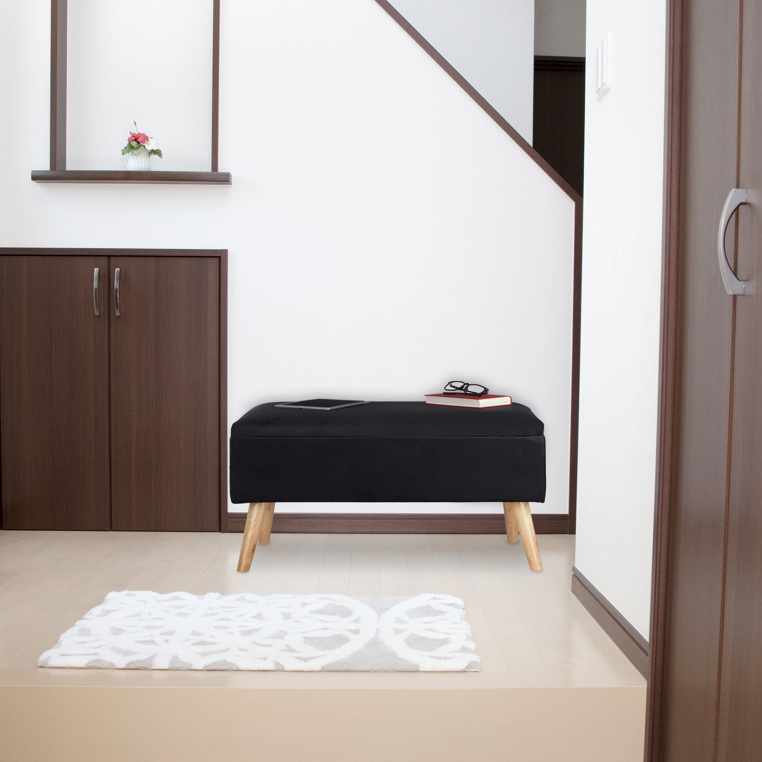 relaxdays Sitzbank Samt Sitzbank mit Stauraum (1-St), weiß – Bild 5 von 5
