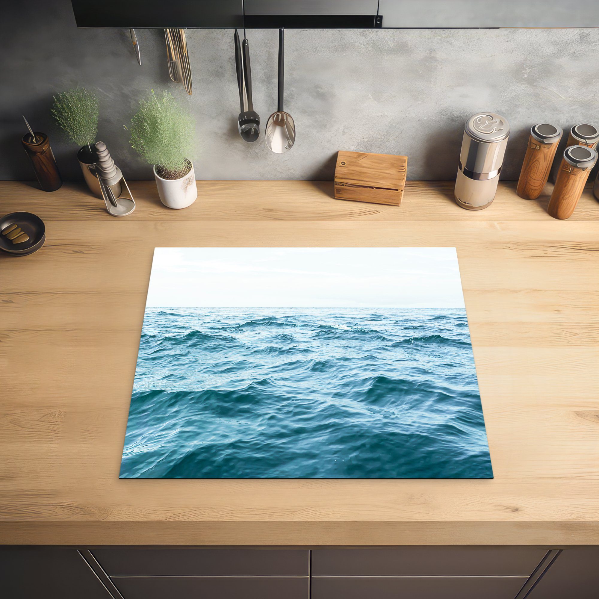 MuchoWow Herdblende-/Abdeckplatte Meer - Wasser Ozean, nutzbar, (1 Natur - Vinyl, - Arbeitsfläche 60x52 Ceranfeldabdeckung cm, Mobile tlg)