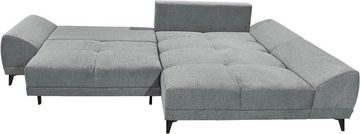 ED EXCITING DESIGN Ecksofa Scott L-Form, frei im Raum stellbar, mit Bettkasten, Schlaffunktion und 8 Kissen