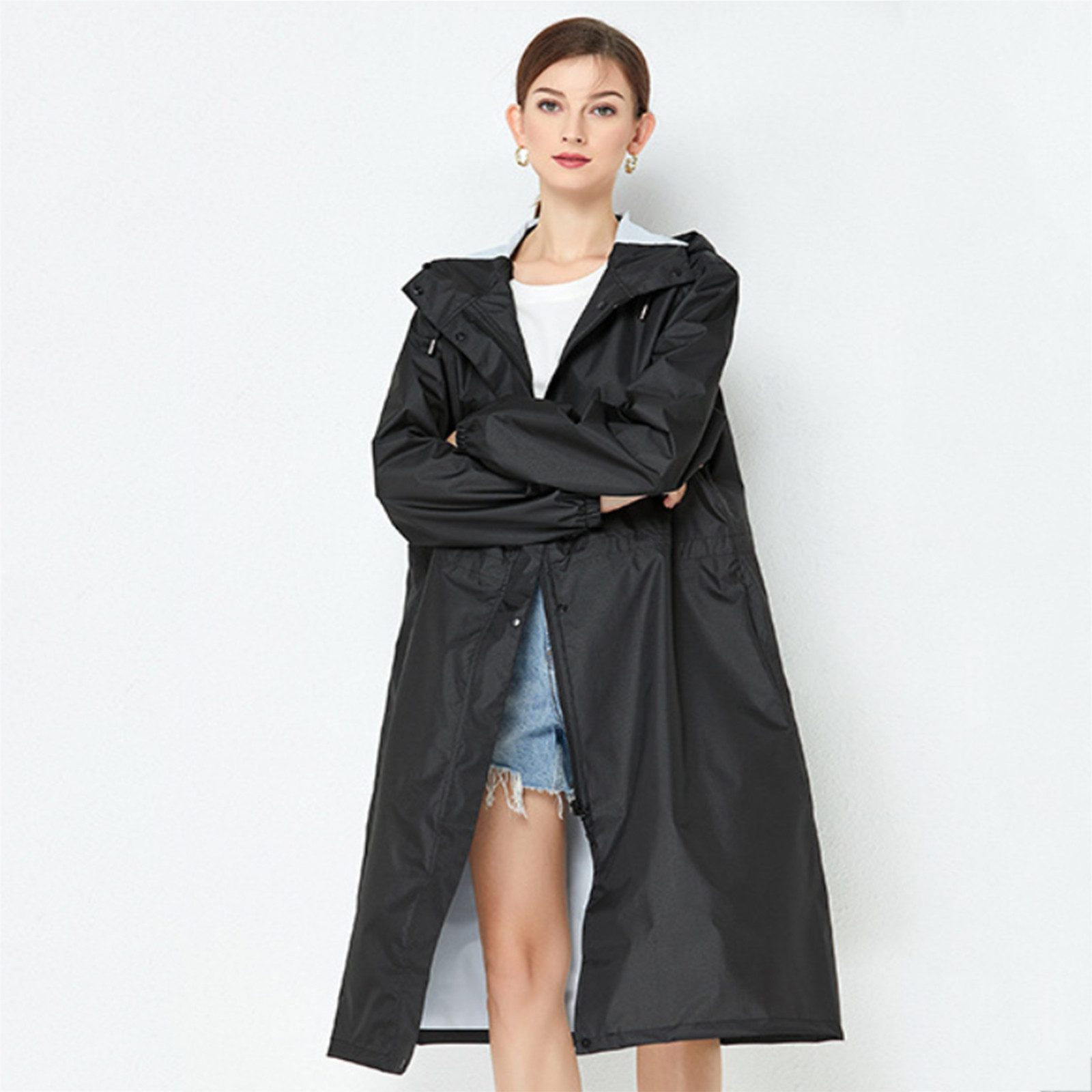 MOPUEA Regenjacke Lange Regenjacke Wasserdicht Winddicht Leicht Faltbar Outdoor Jacke (Regenjacke für Alltag, Reisen und wechselhaftes Wetter, Leicht faltbar, s – Bild 2 von 4