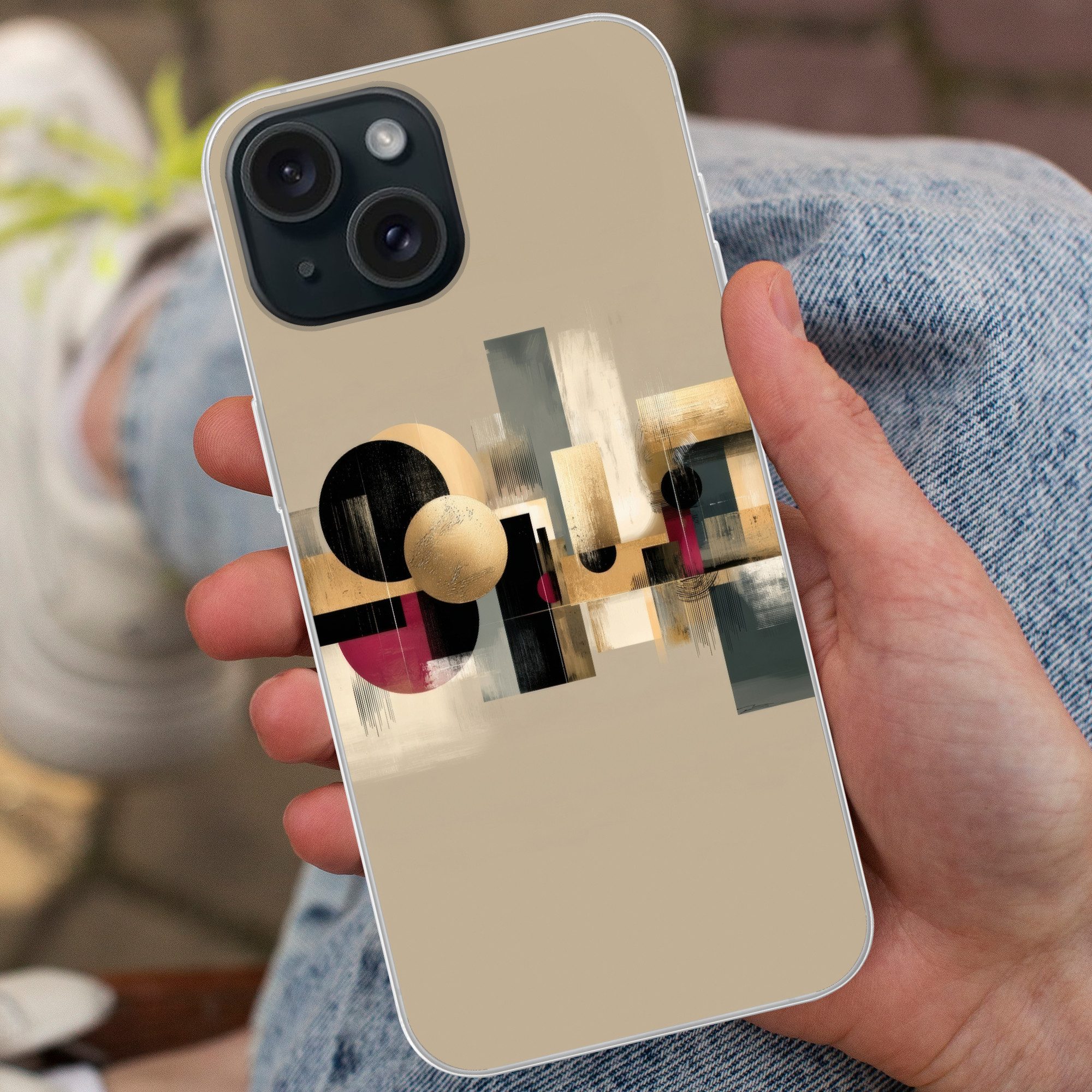 MuchoWow Handyhülle für Apple iPhone 15 Abstrakt - Formen - Beige - Texturen, Smartphone-Bumper, Print, Handy Schutzhülle Dünn