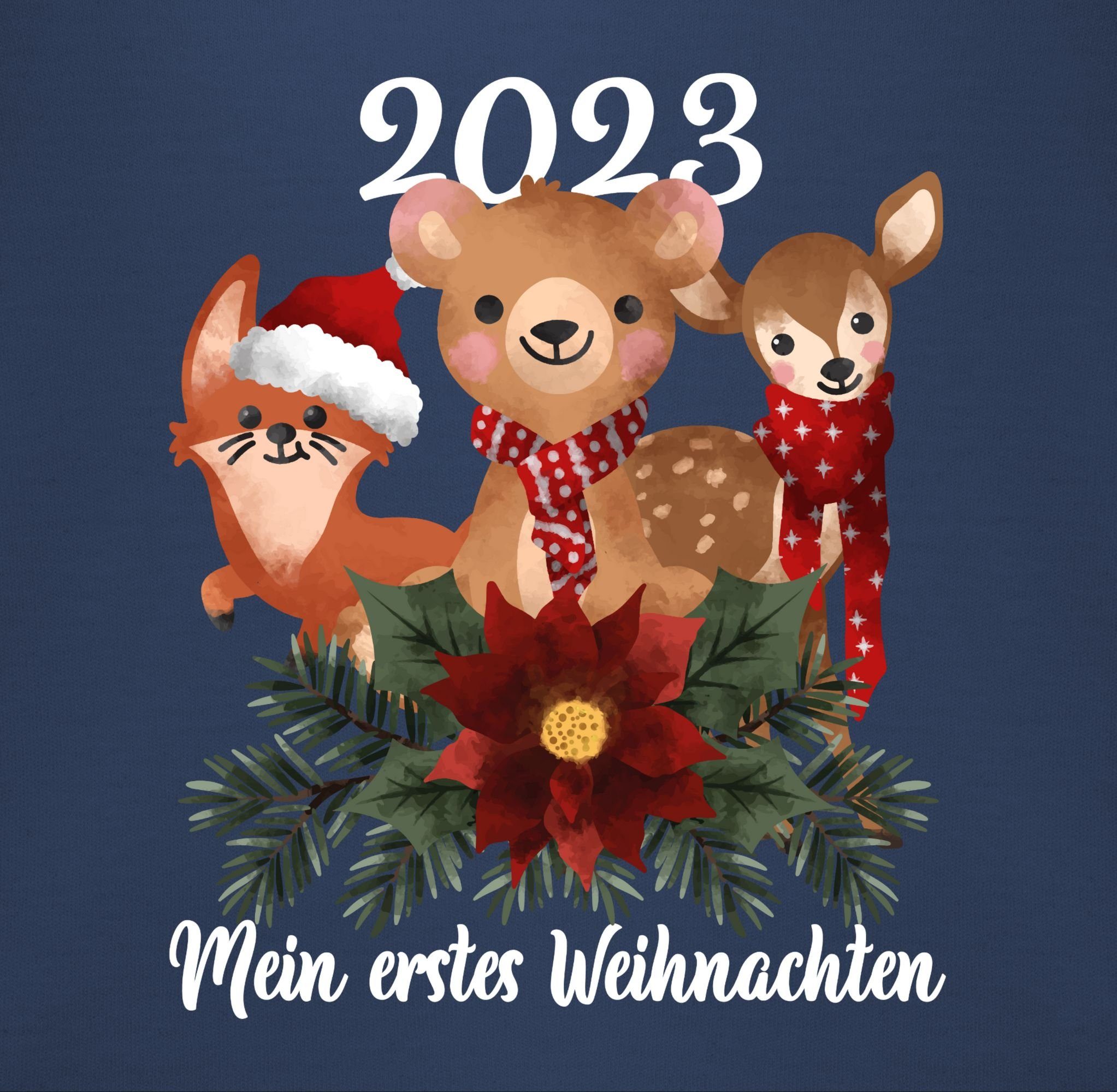 Baby erstes Weihnachten 1 Tieren süßen Navy - mit Weihnachten Sweatshirt weiß Shirtracer Kleidung 2023 Blau Mein