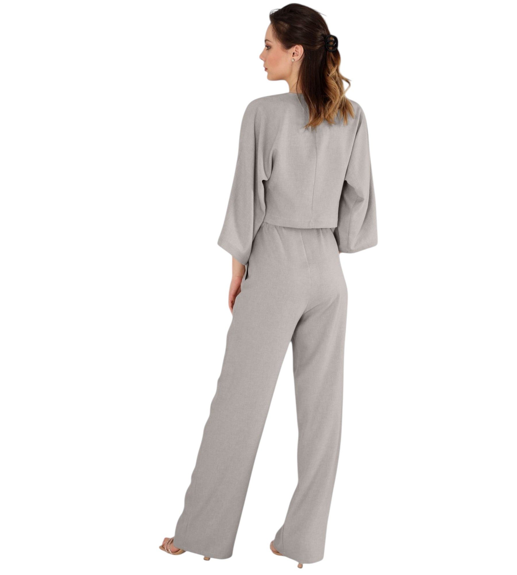 fashionshowcase Palazzohose Damen Stoffhose in Leinenoptik – elegant Weites Bein