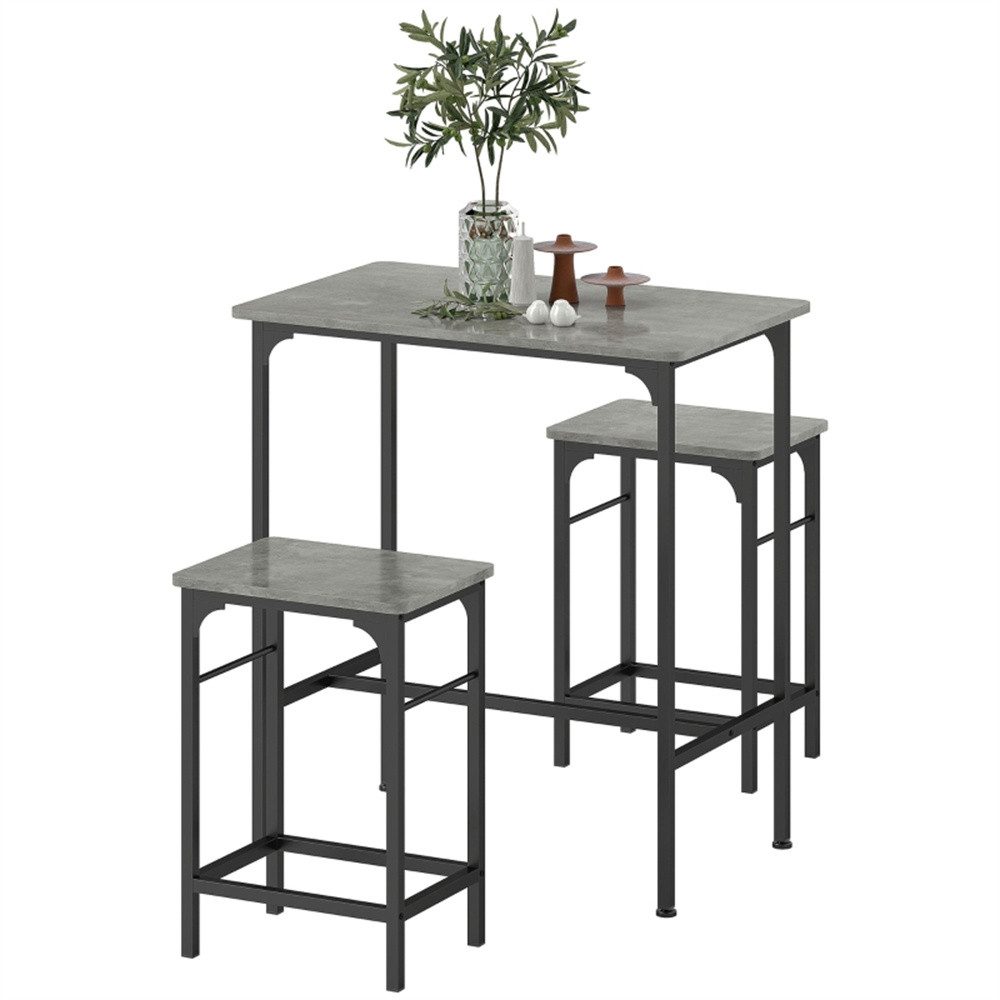 MODFU Bartisch ideal für Singles & Paare (Bartisch Set mit 2 Barhockern – platzsparend & stabil mit Stahlrahmen, perfekt für kleine Küchen & moderne Wohnungen, 3-St., 80L x 50B x 87H cm (Tisch). 40B x 30T x 57H cm (Hocker)